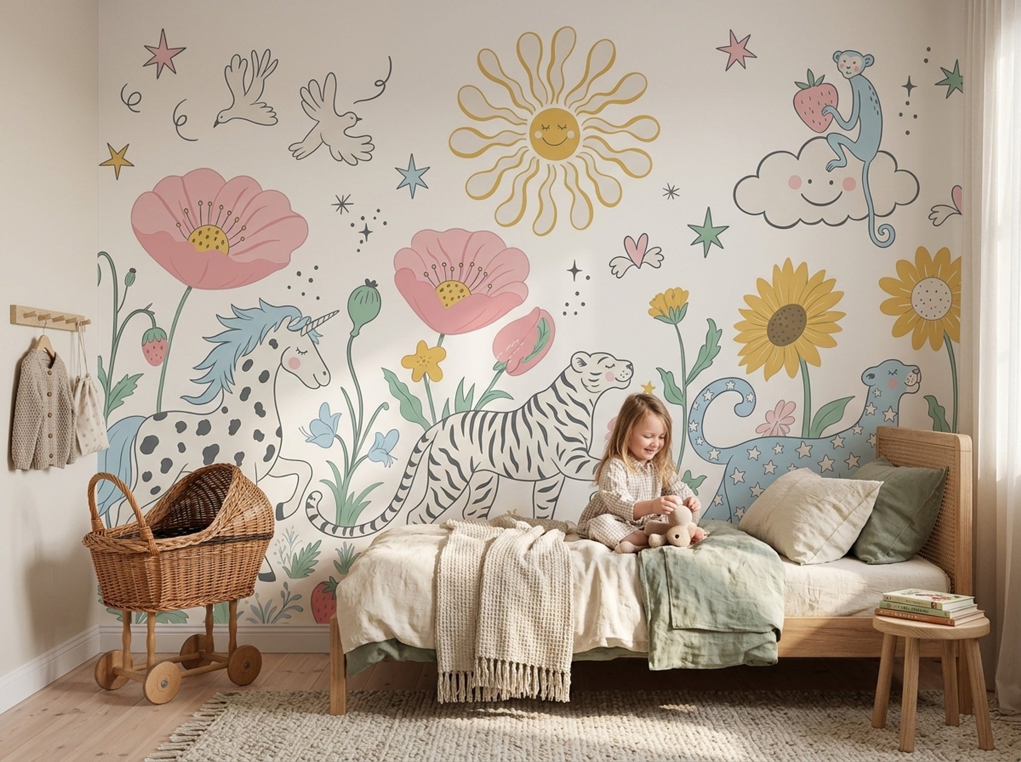 White Background Wallpaper Pastel Kids Removable Wall Decor