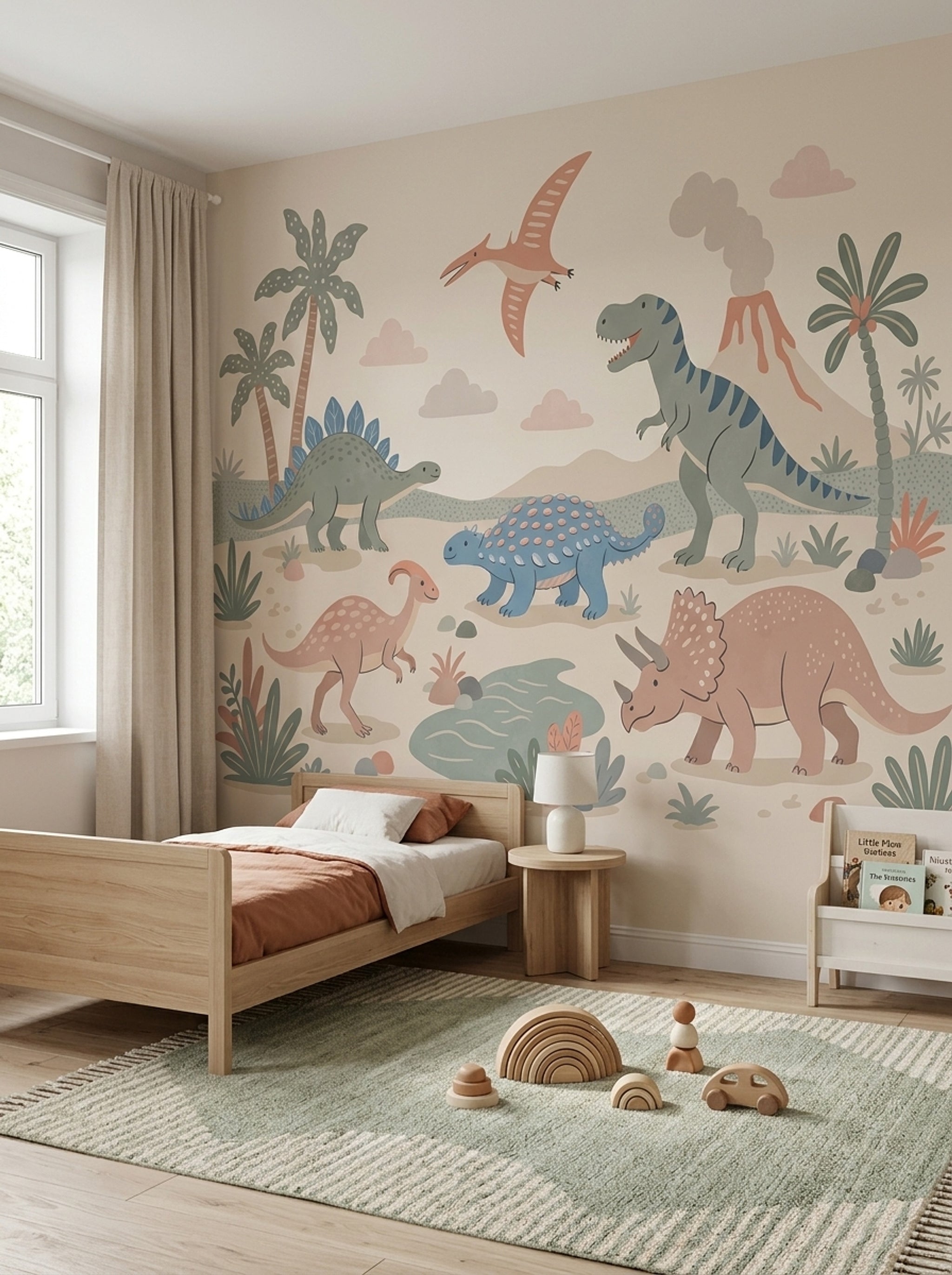 Dinosaur Landscape Wallpaper Prehistoric Jungle Removable Volcano Wall Decor