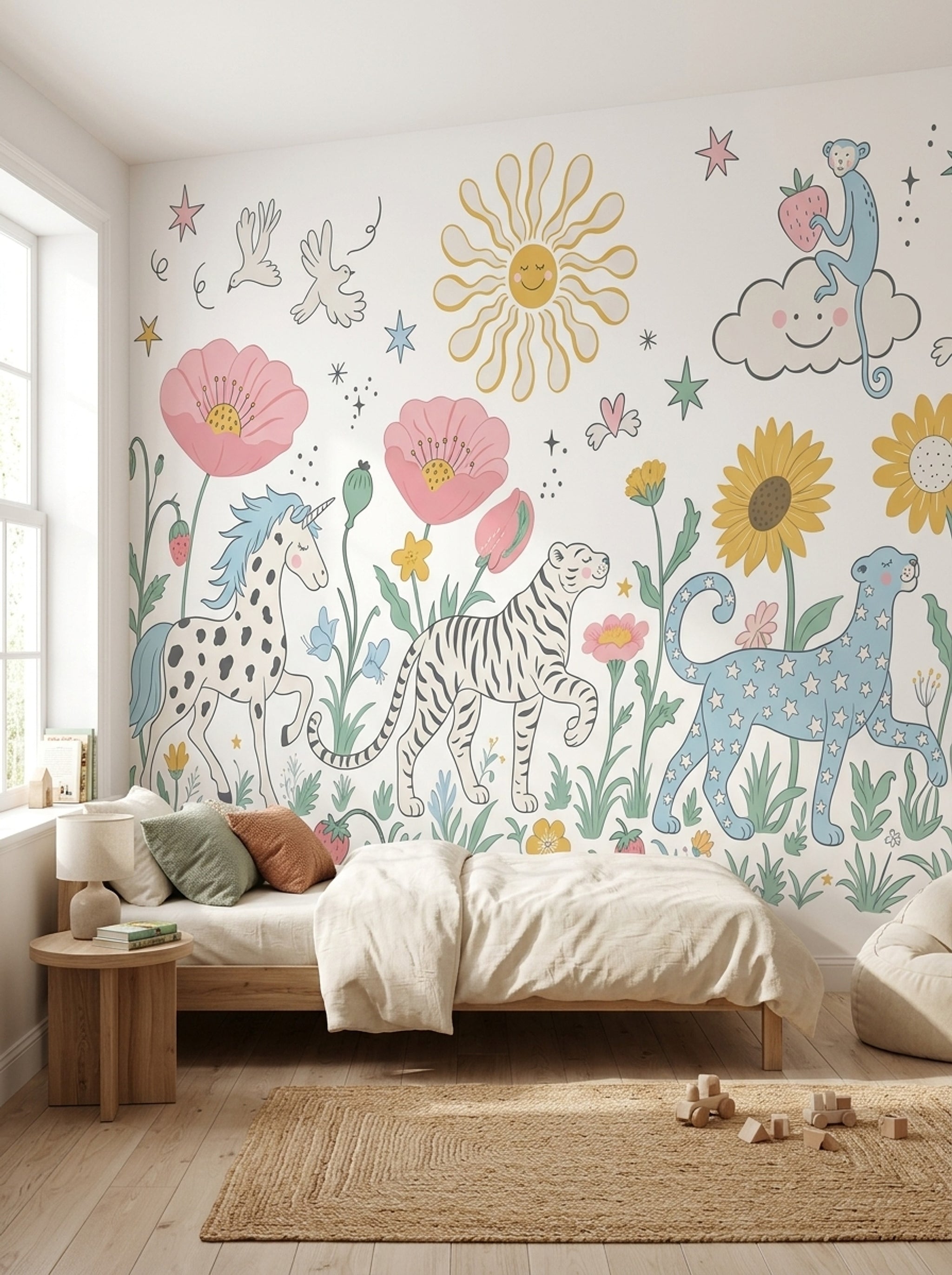 White Background Wallpaper Pastel Kids Removable Wall Decor