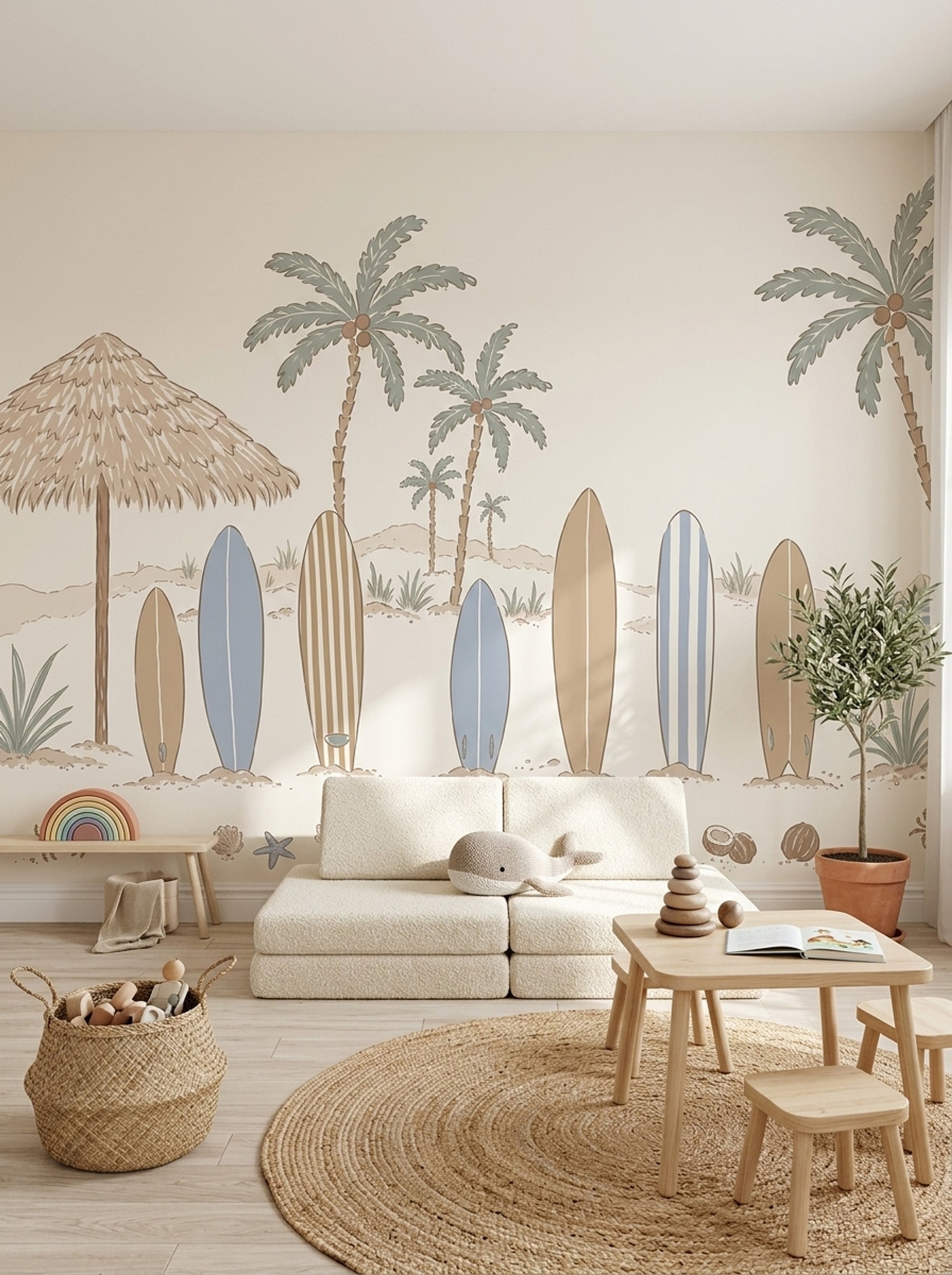 Tropical Beach Wallpaper Muted Green Coastal Wall Mural