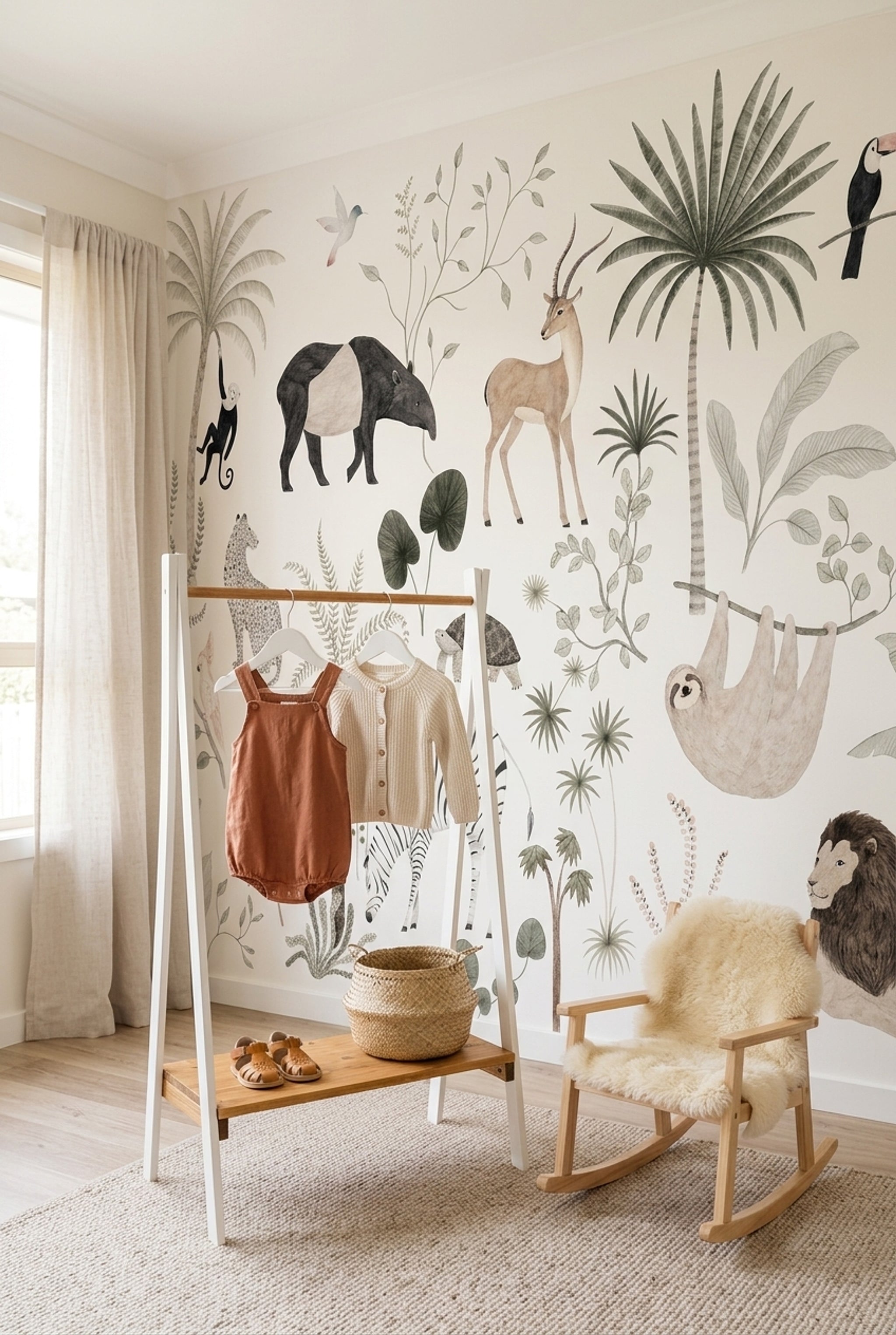 White Background Wallpaper Tropical Removable Botanical Wall Decor
