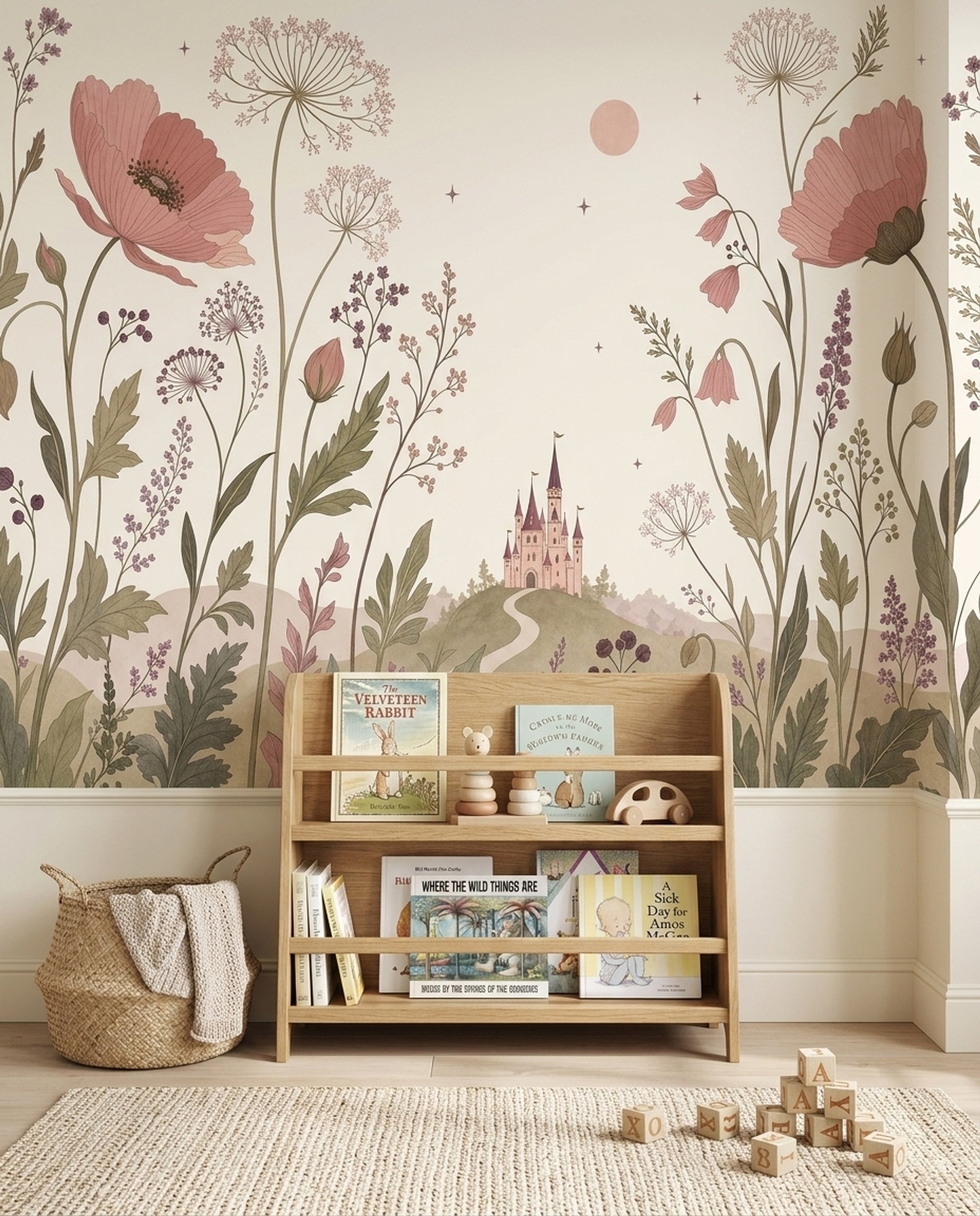Muted Green Wallpaper Pastel Floral Removable Fairy Tale Wall Decor