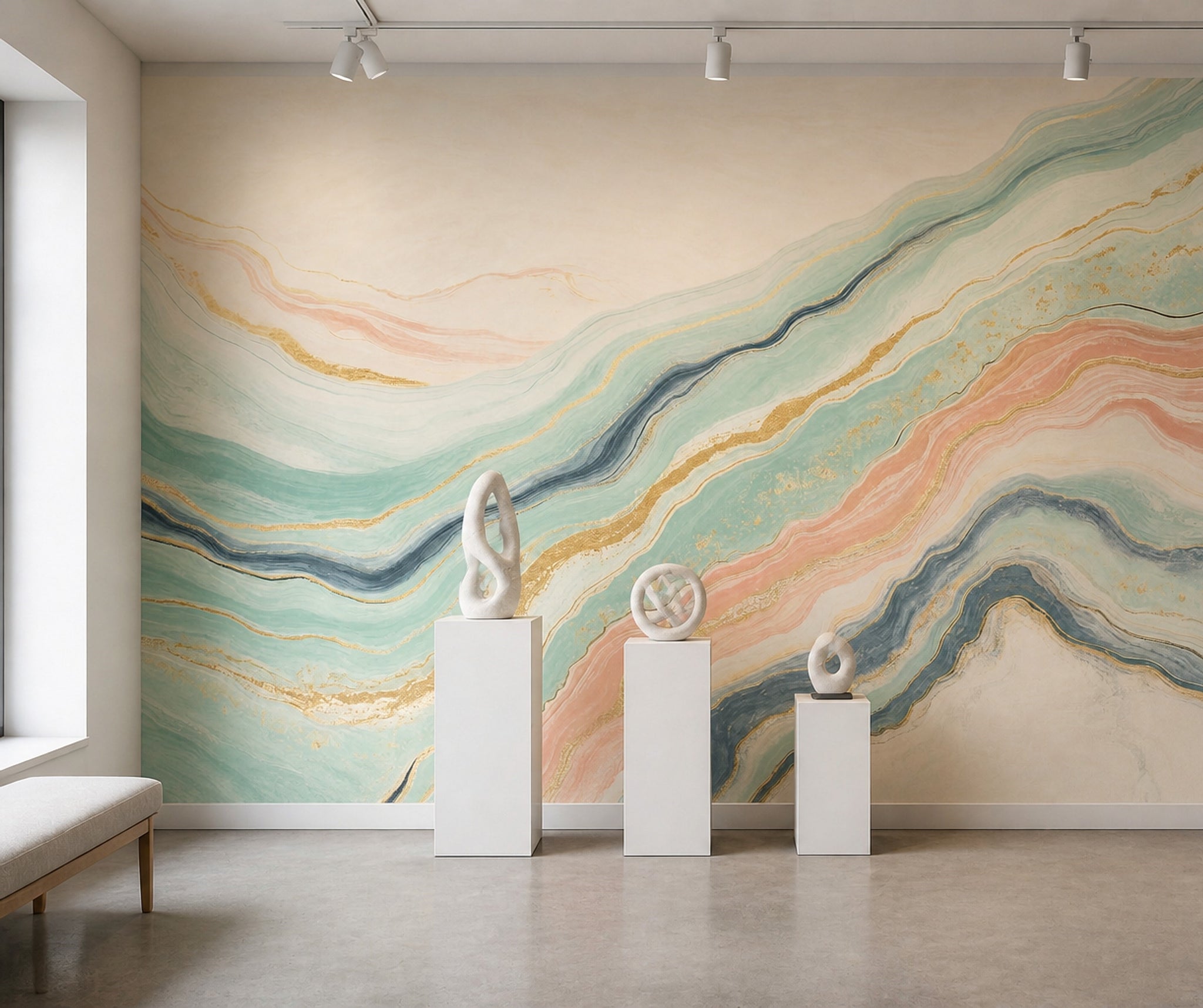 Watercolor Texture Wallpaper Pastel Marble Gold Vein Removable Wall Decor