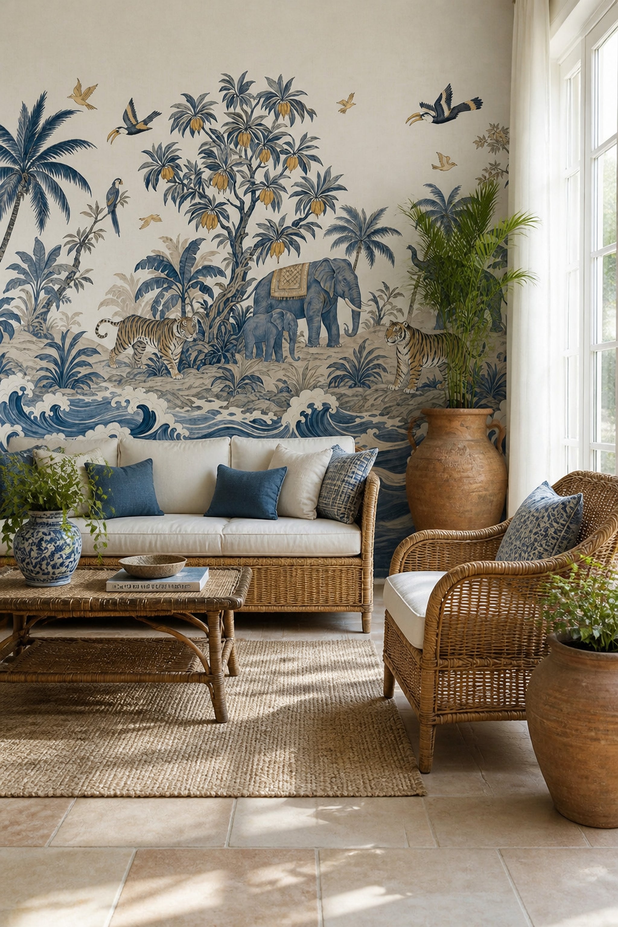 Tropical Landscape Wallpaper Jungle Elephants Wall Mural