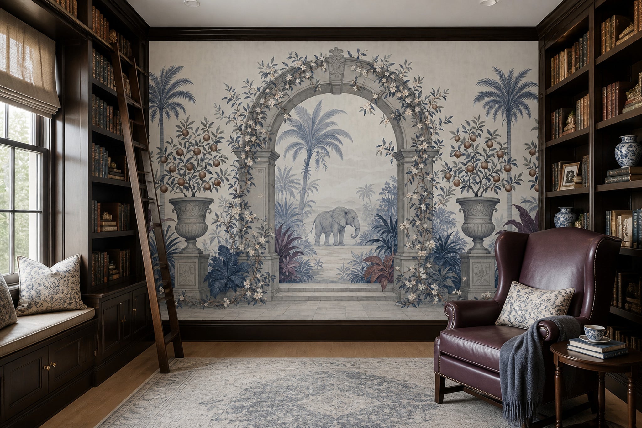 Classical Arch Wallpaper Tropical Garden Elephant Removable Wall Decor