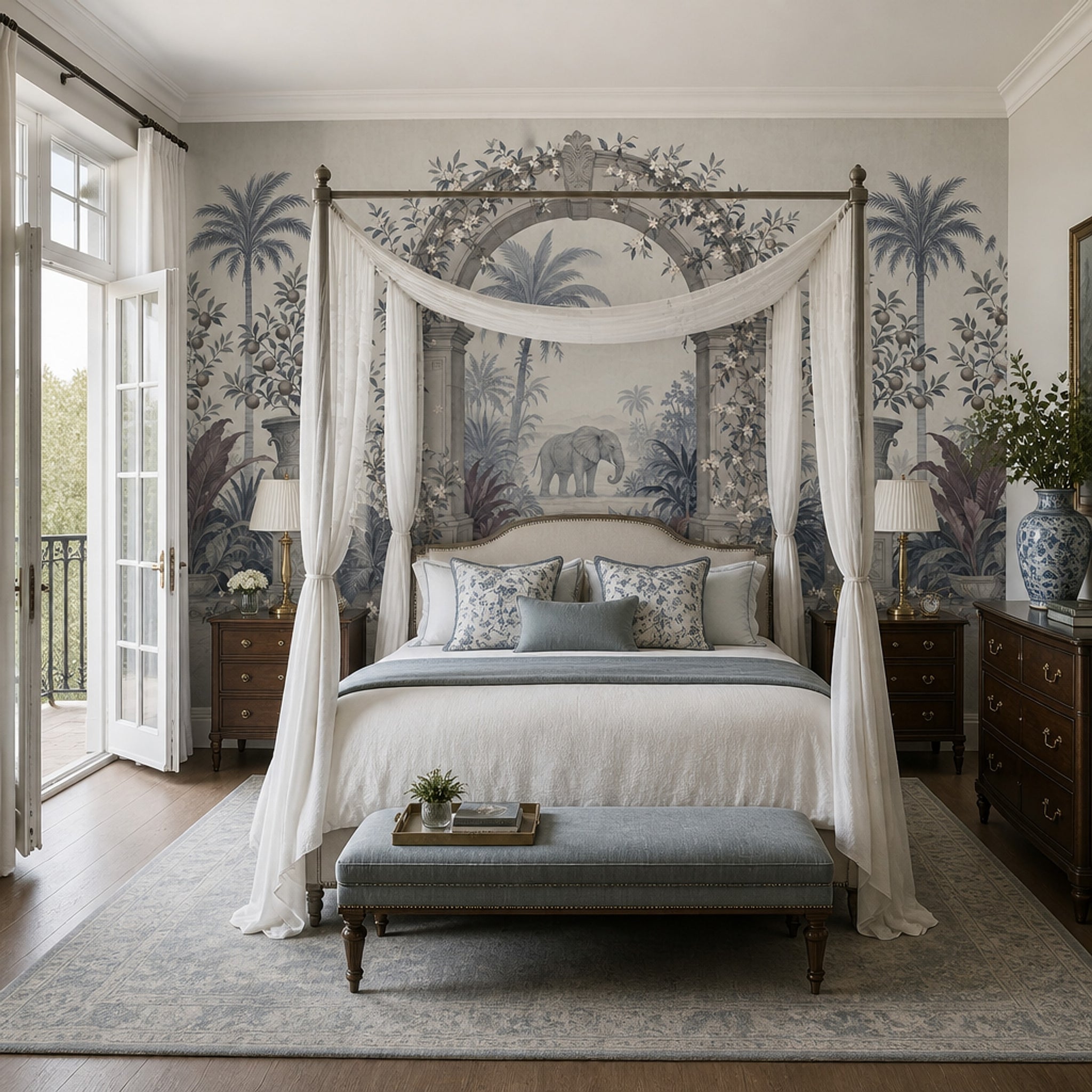 Classical Arch Wallpaper Tropical Garden Elephant Removable Wall Decor