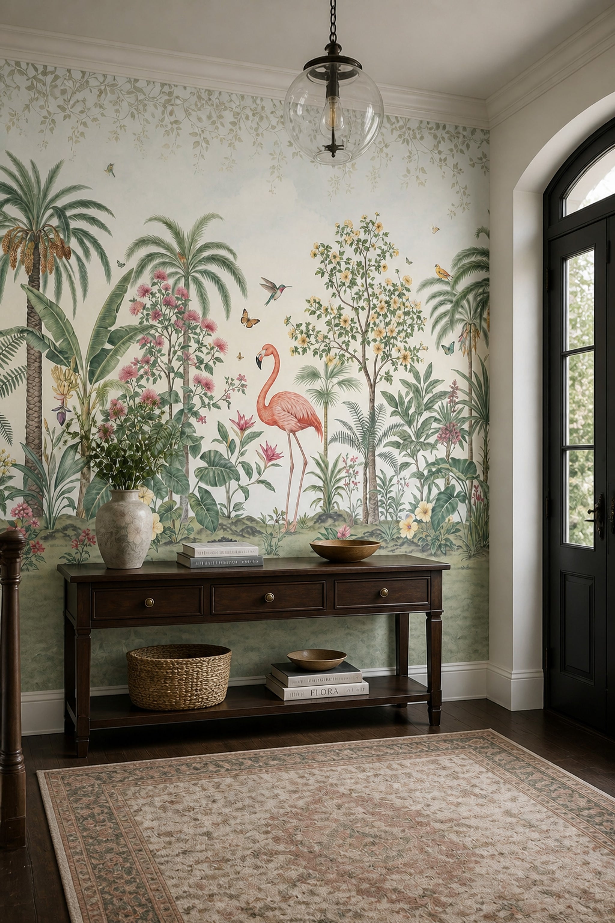 Tropical Garden Wallpaper Flamingo Hummingbirds Wall Mural