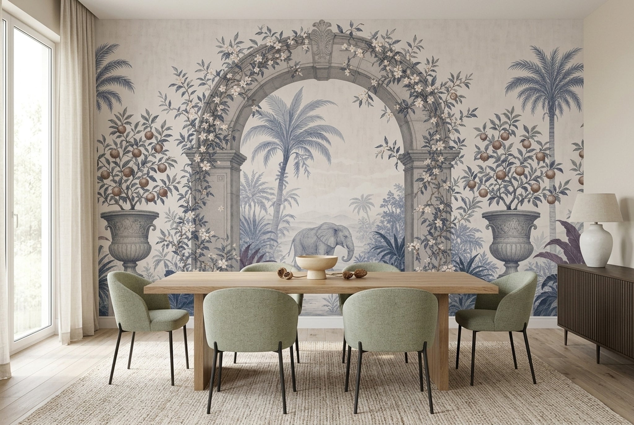 Classical Arch Wallpaper Tropical Garden Elephant Removable Wall Decor