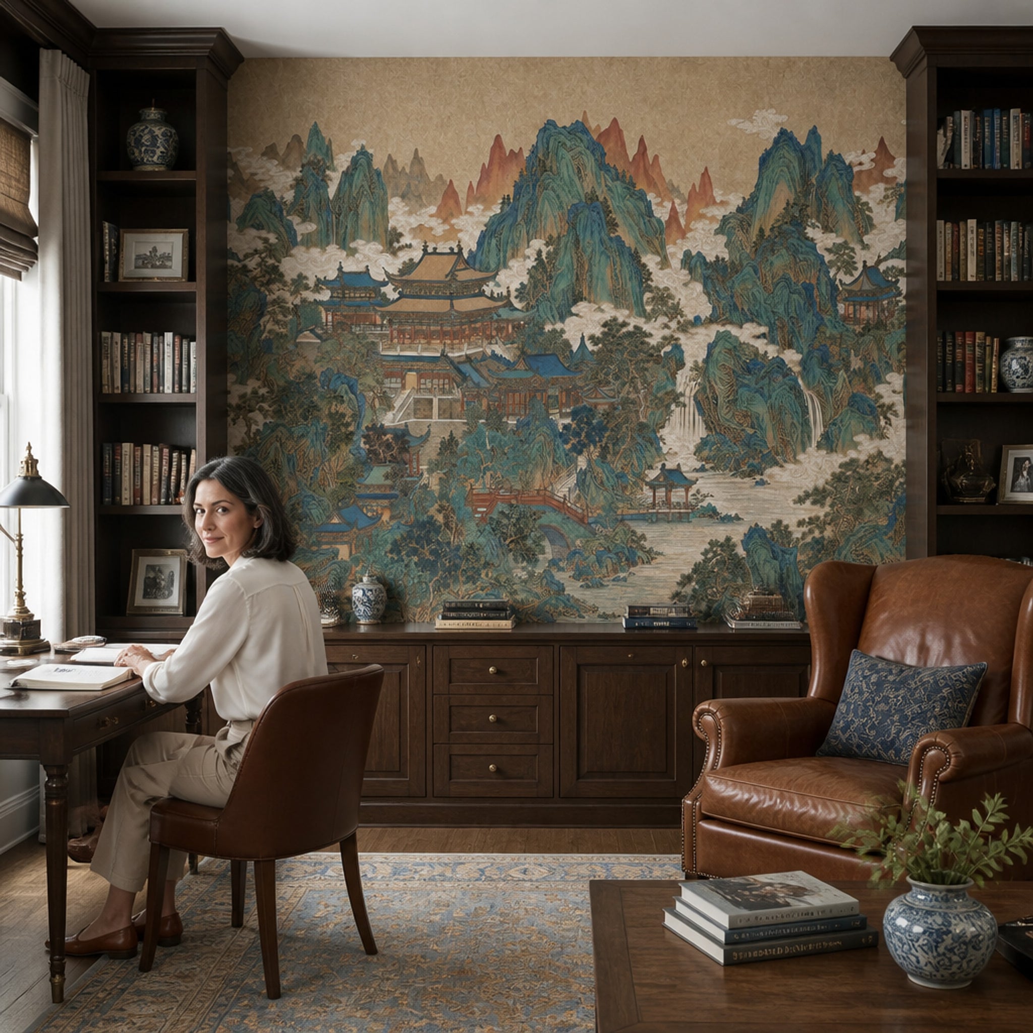 Muted Green Wallpaper Chinoiserie Removable Landscape Wall Decor