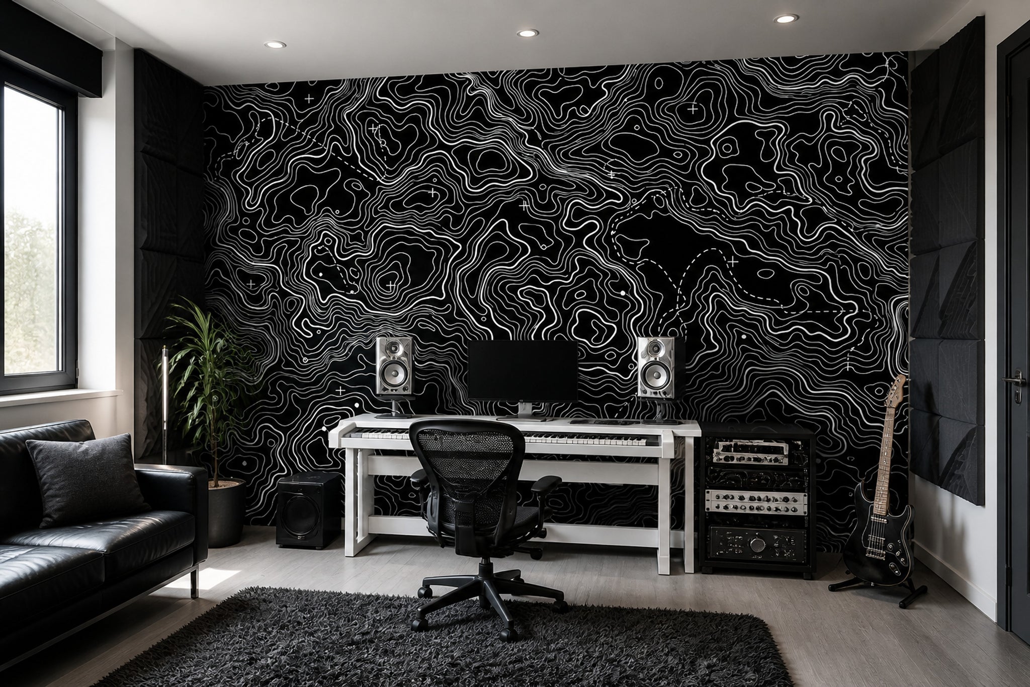 Topographic Map Wallpaper Solid Black Topographic Map Removable Wall Decor