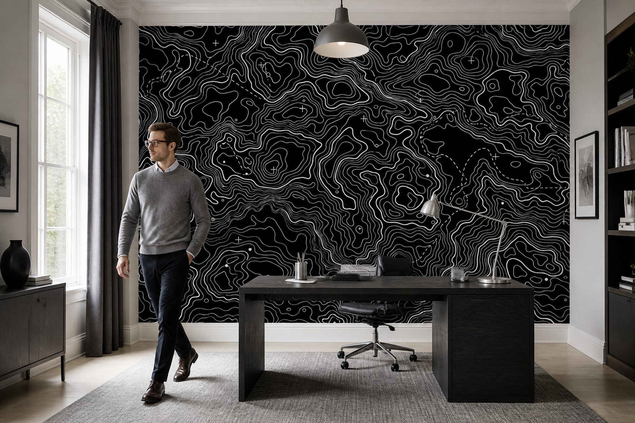 Topographic Map Wallpaper Solid Black Topographic Map Removable Wall Decor