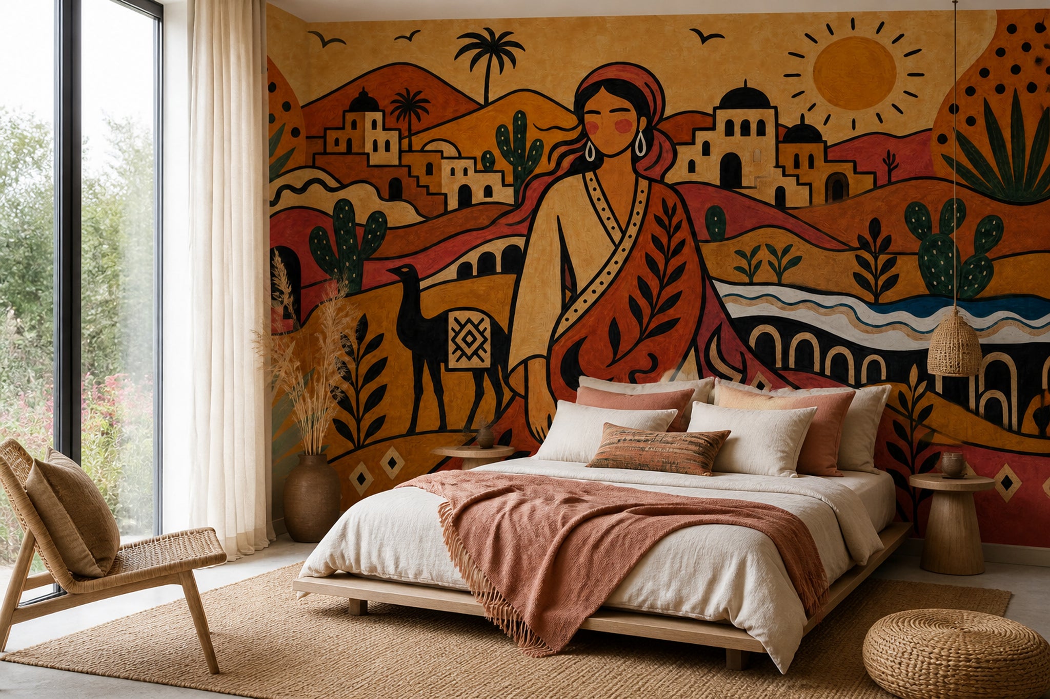Desert Landscape Wallpaper Bohemian Mediterranean Village Removable Wall Decor