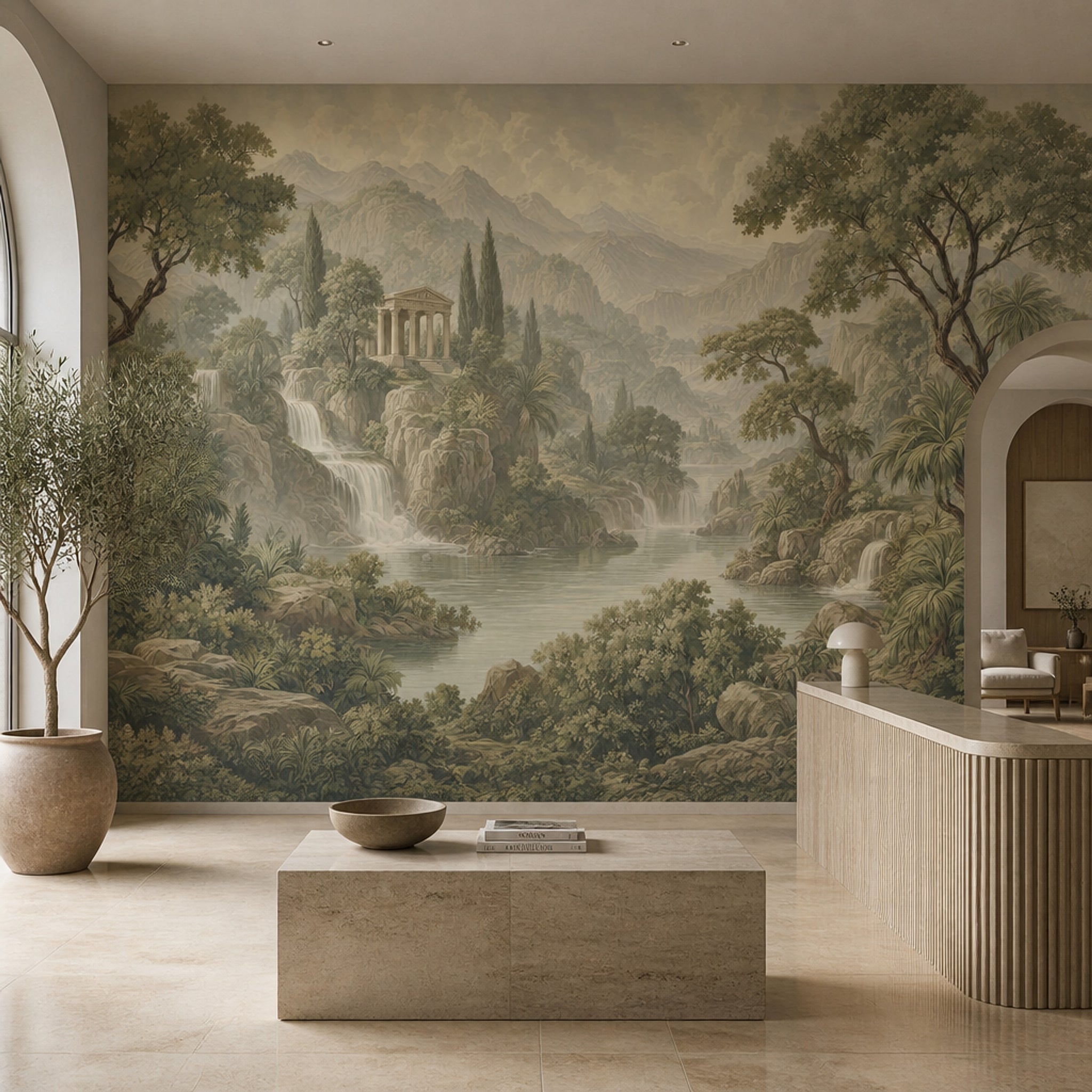 Classical Landscape Wallpaper Mountains Roman Temple Removable Wall Decor