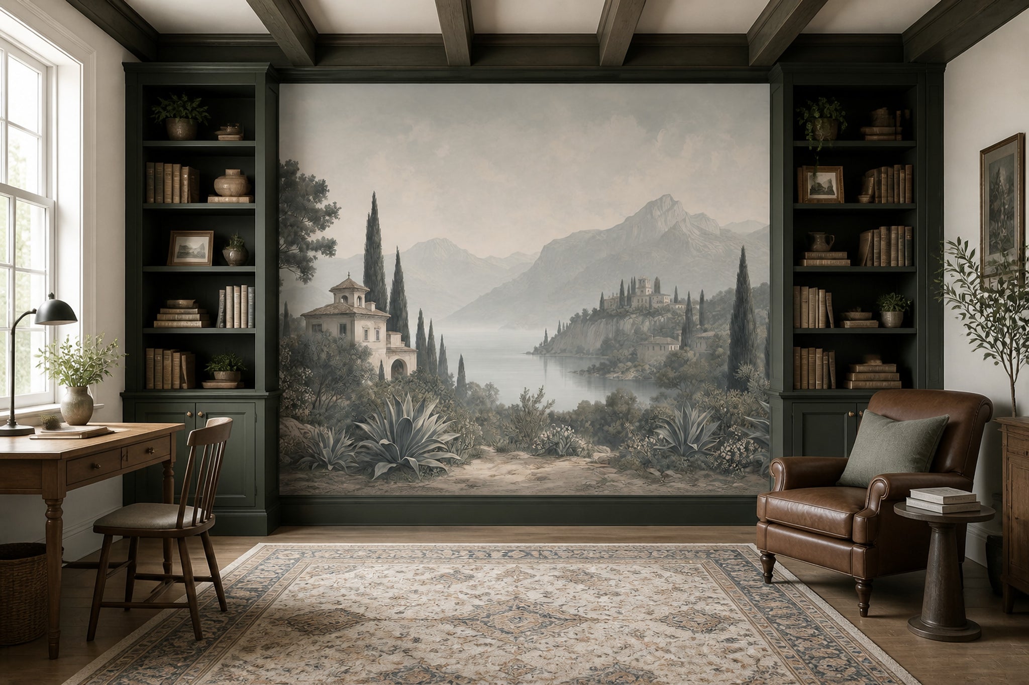 Scenic Landscape Wallpaper Mediterranean Coast Vintage Villa Wall Mural