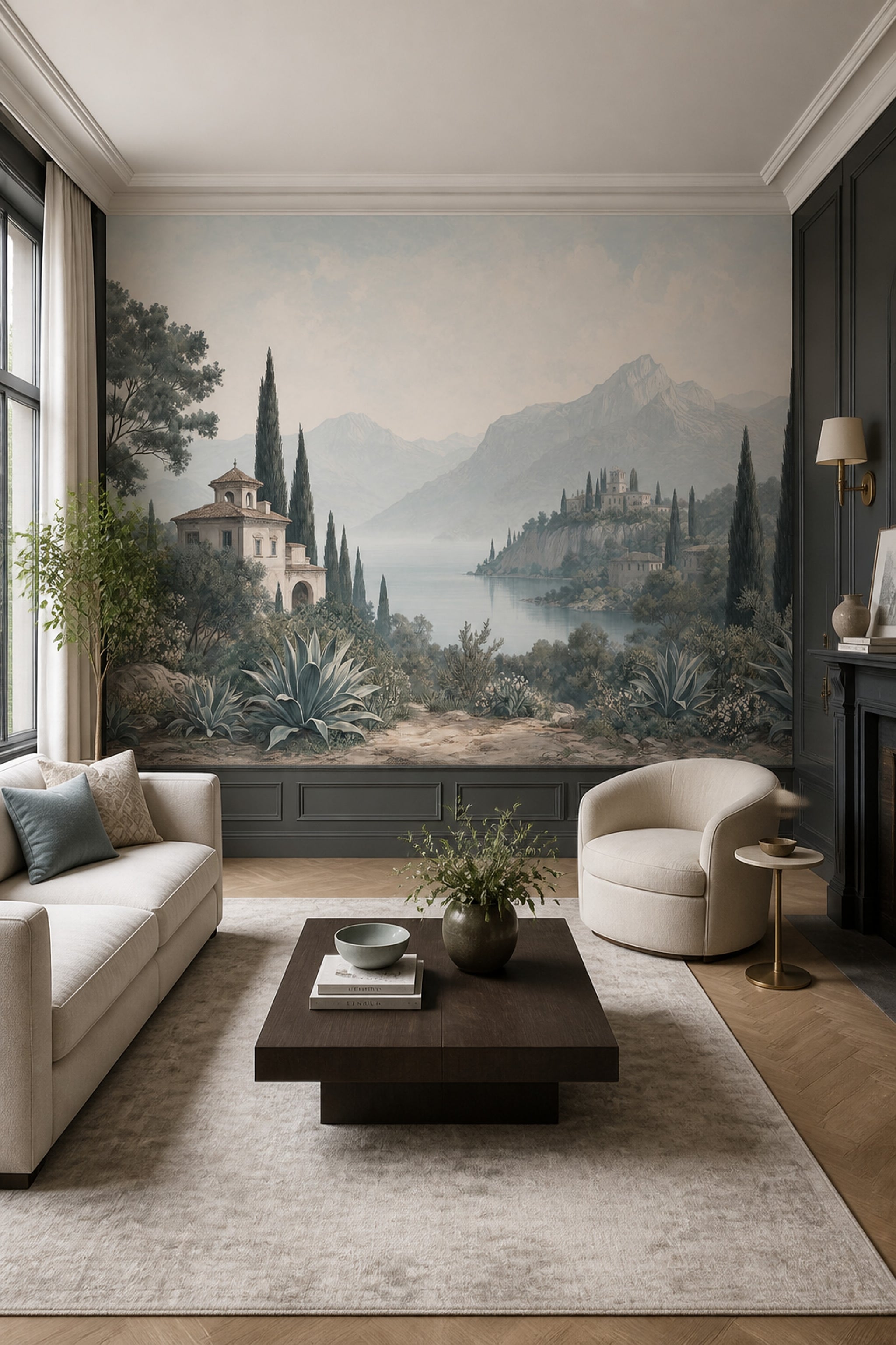 Scenic Landscape Wallpaper Mediterranean Coast Vintage Villa Wall Mural