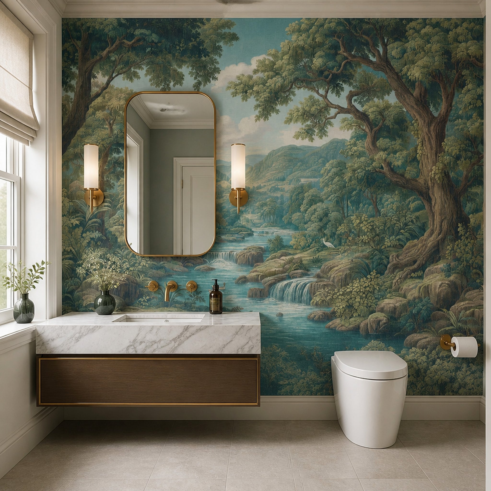 Scenic Landscape Wallpaper Forest River Removable Waterfall Wall Decor