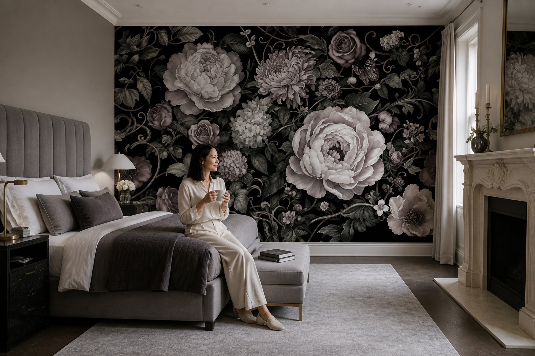 Dark Floral Wallpaper Moody Botanical Vintage Wall Mural