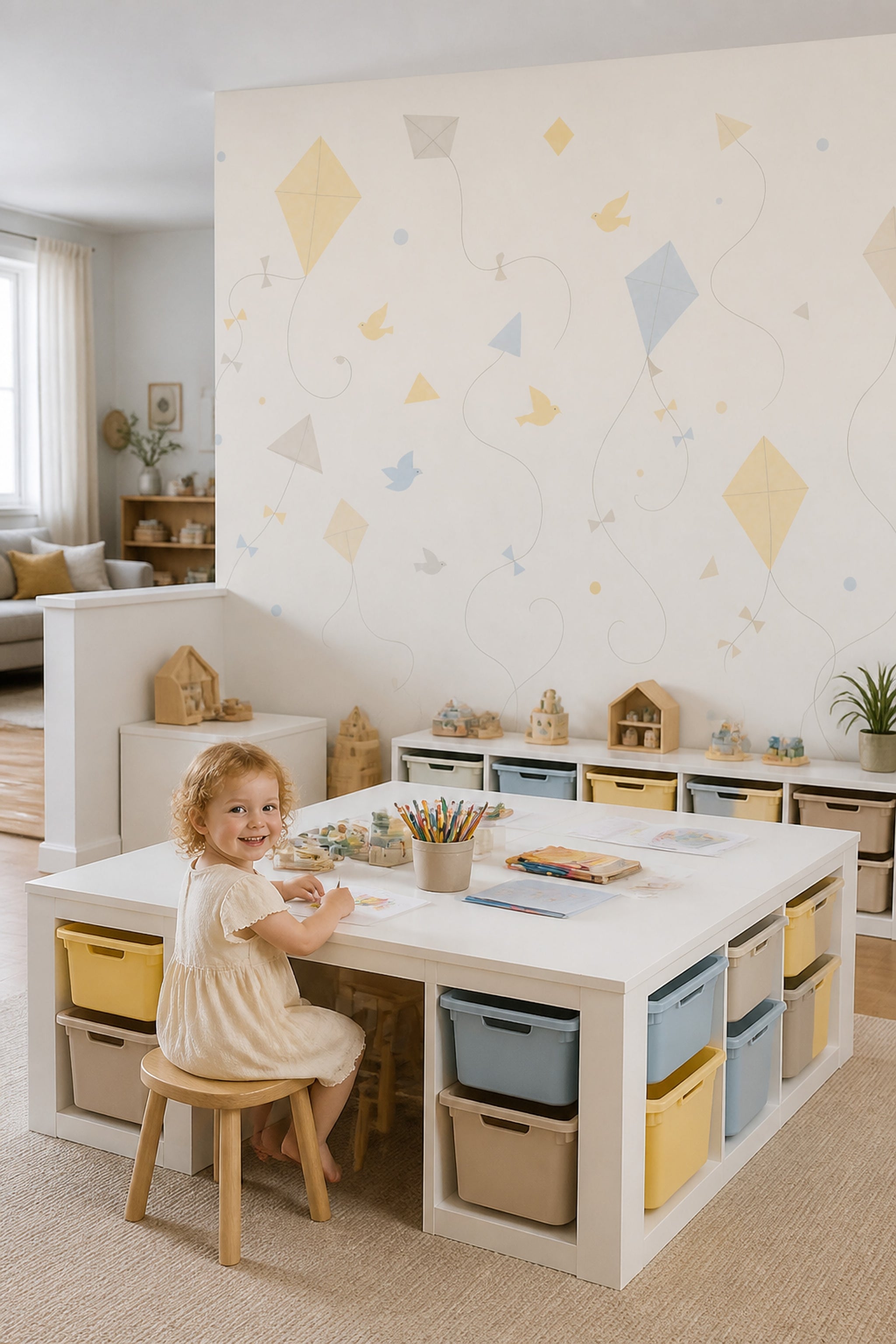 Kites Wallpaper Pastel Cream Background Wall Mural