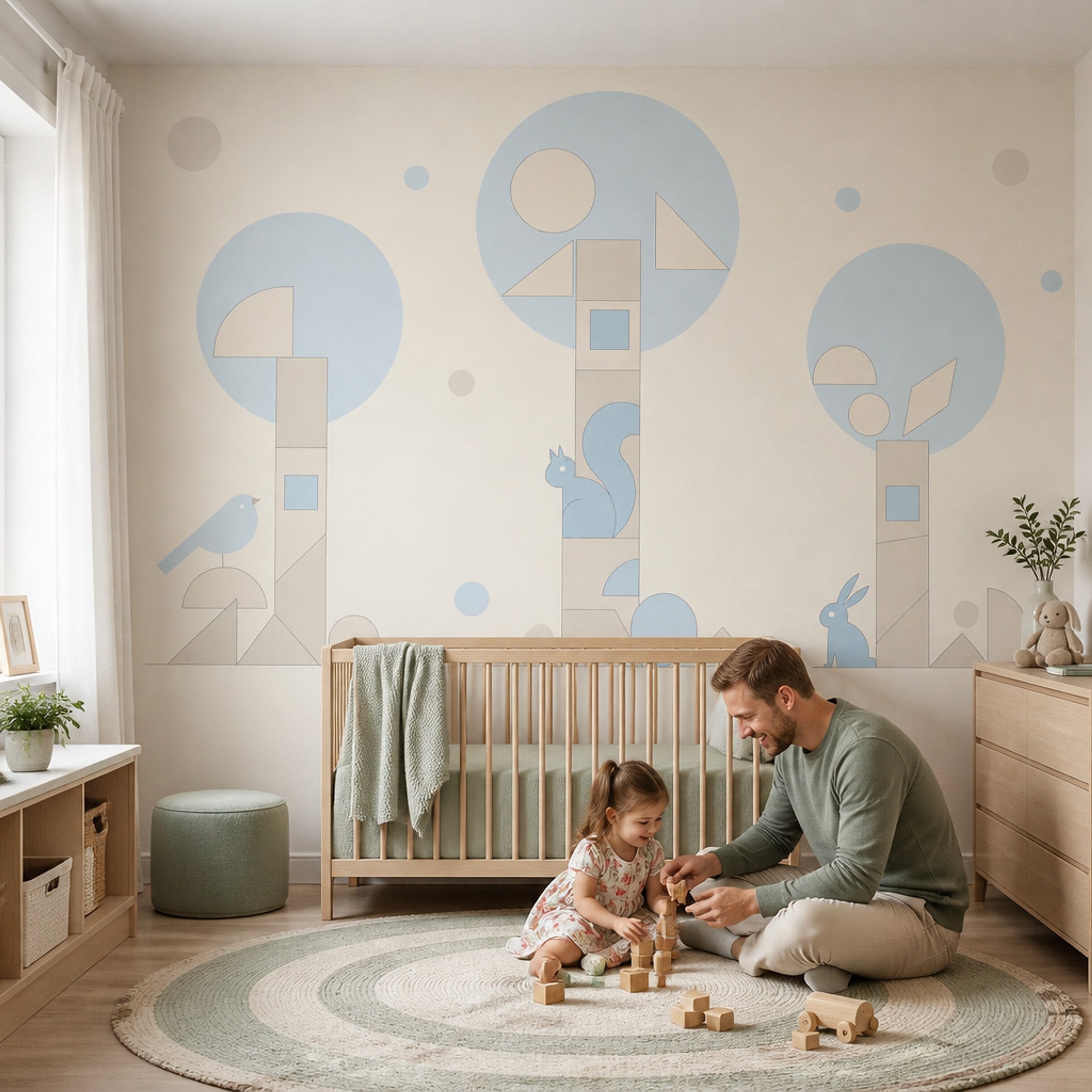 Geometric Woodland Wallpaper Pastel Nursery Removable Scandinavian Wall Decor