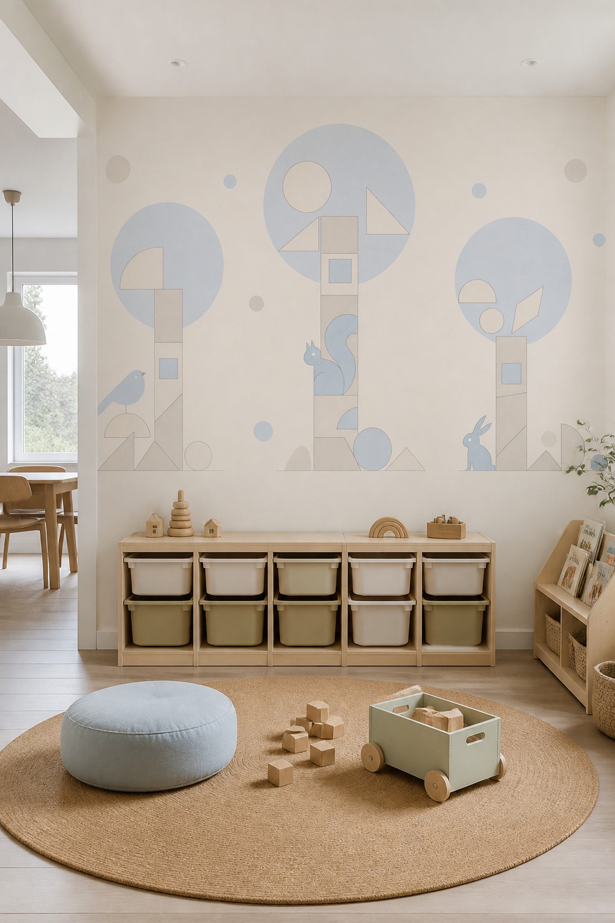 Geometric Woodland Wallpaper Pastel Nursery Removable Scandinavian Wall Decor