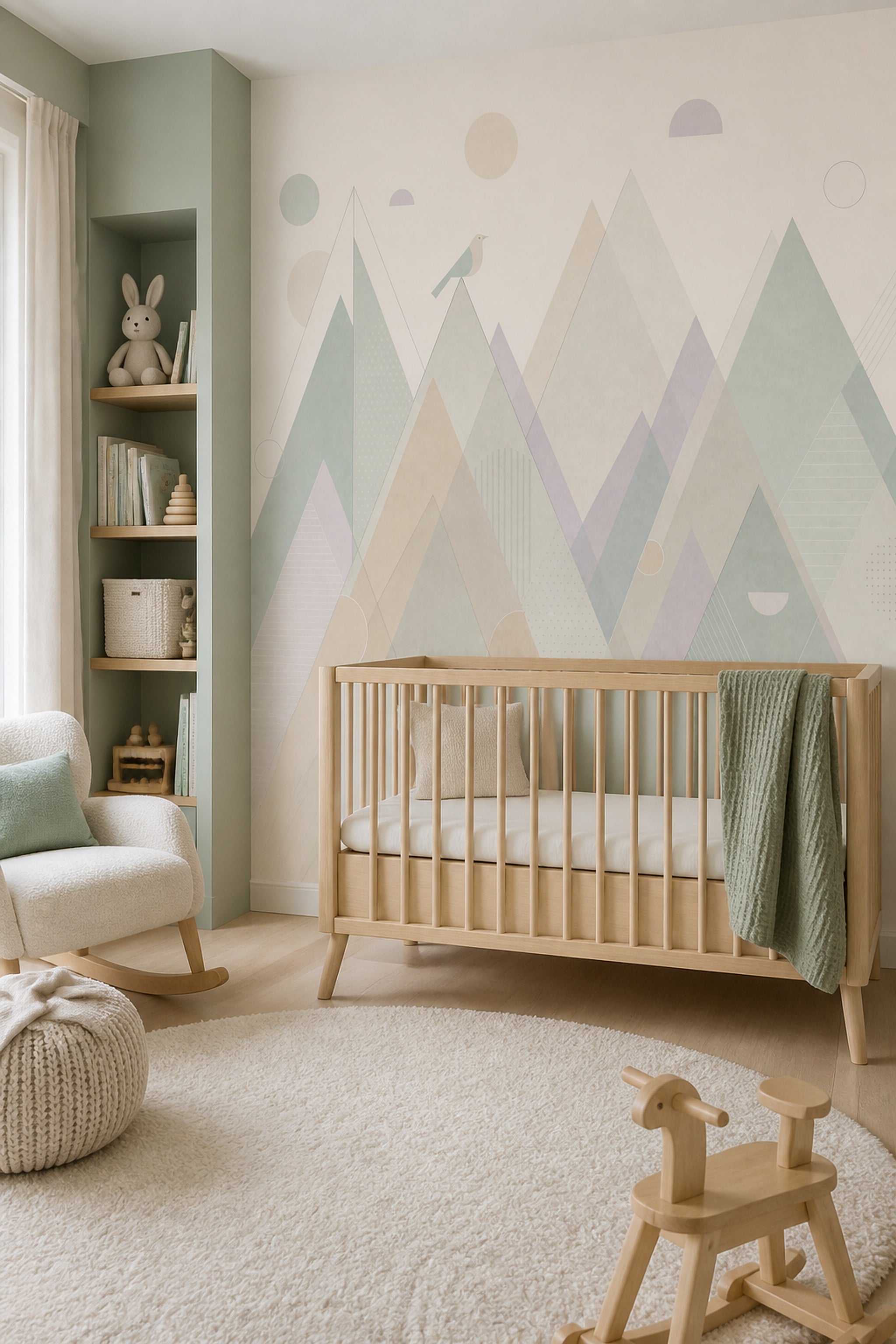Pastel Mountains Wallpaper Geometric Landscape Scandinavian Removable Wall Decor