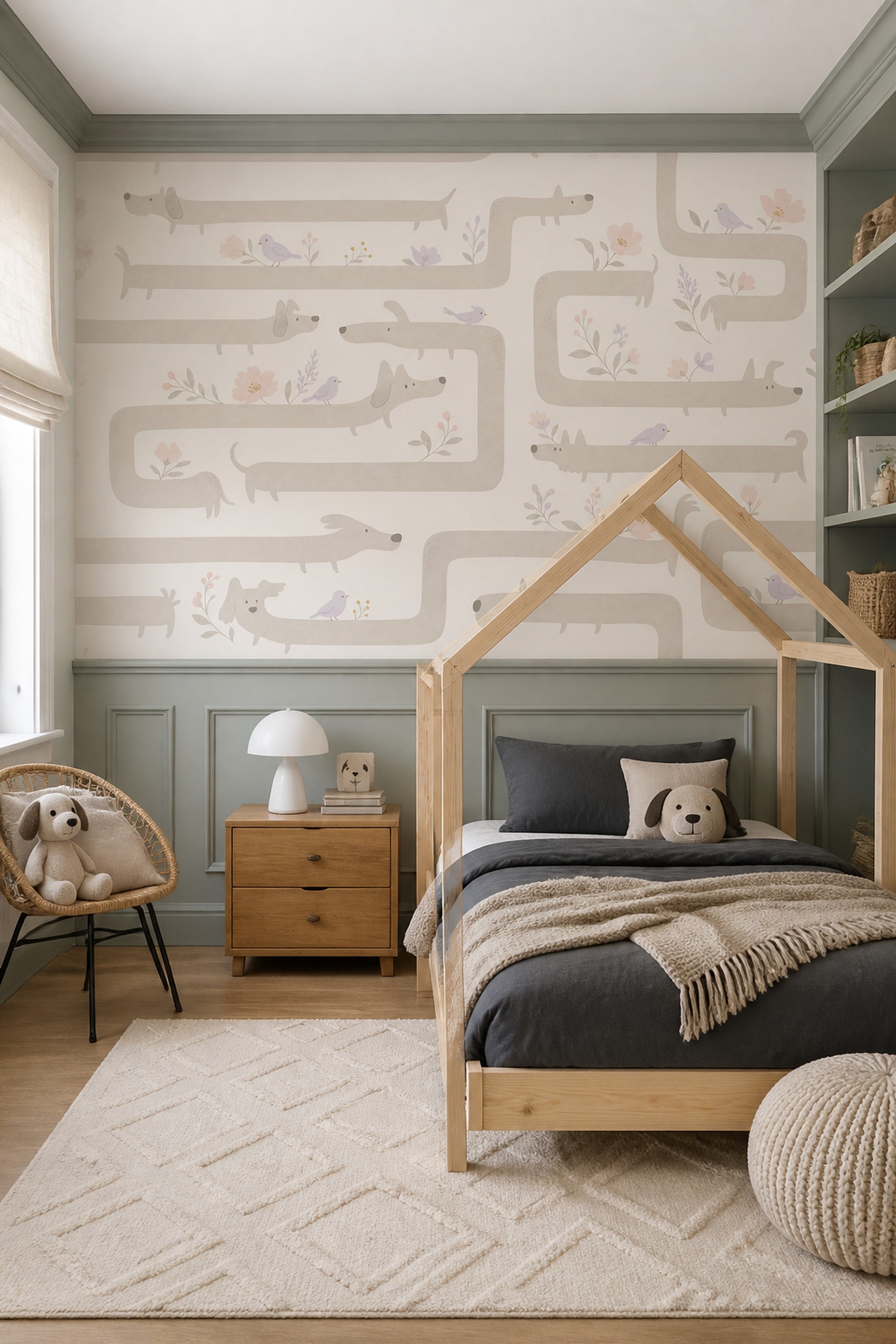 Whimsical Dogs Wallpaper Dachshund Pastel Floral Removable Wall Decor