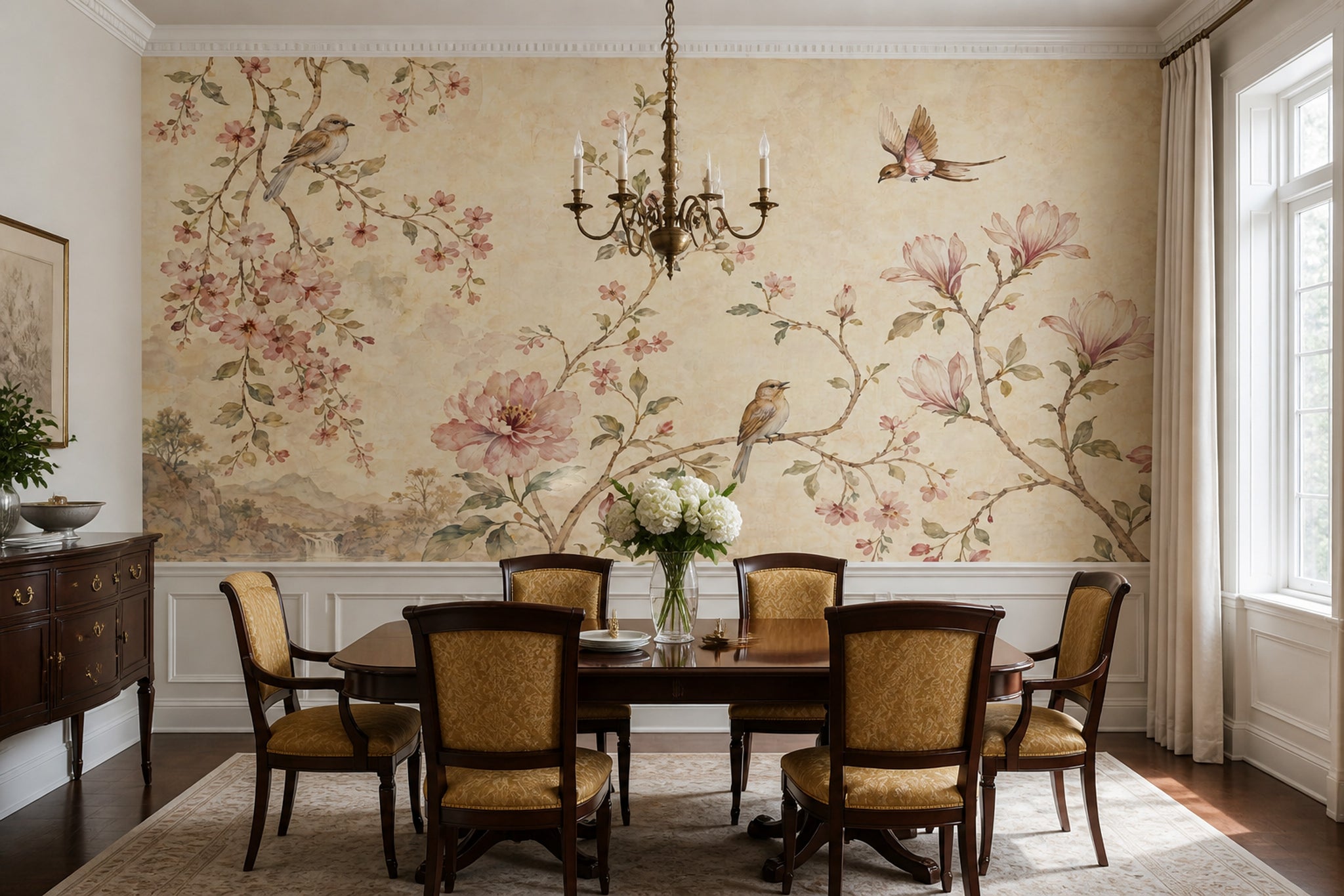 Scenic Landscape Wallpaper Muted Green Removable Wall Decor