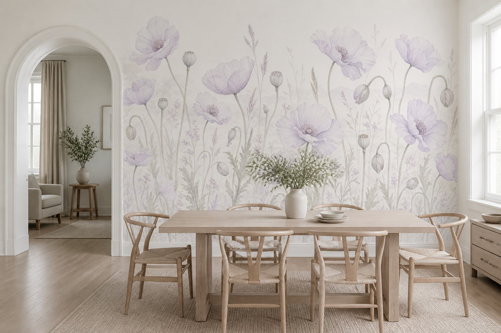 Watercolor Wallpaper Poppies Removable Wildflower Meadow Wall Decor