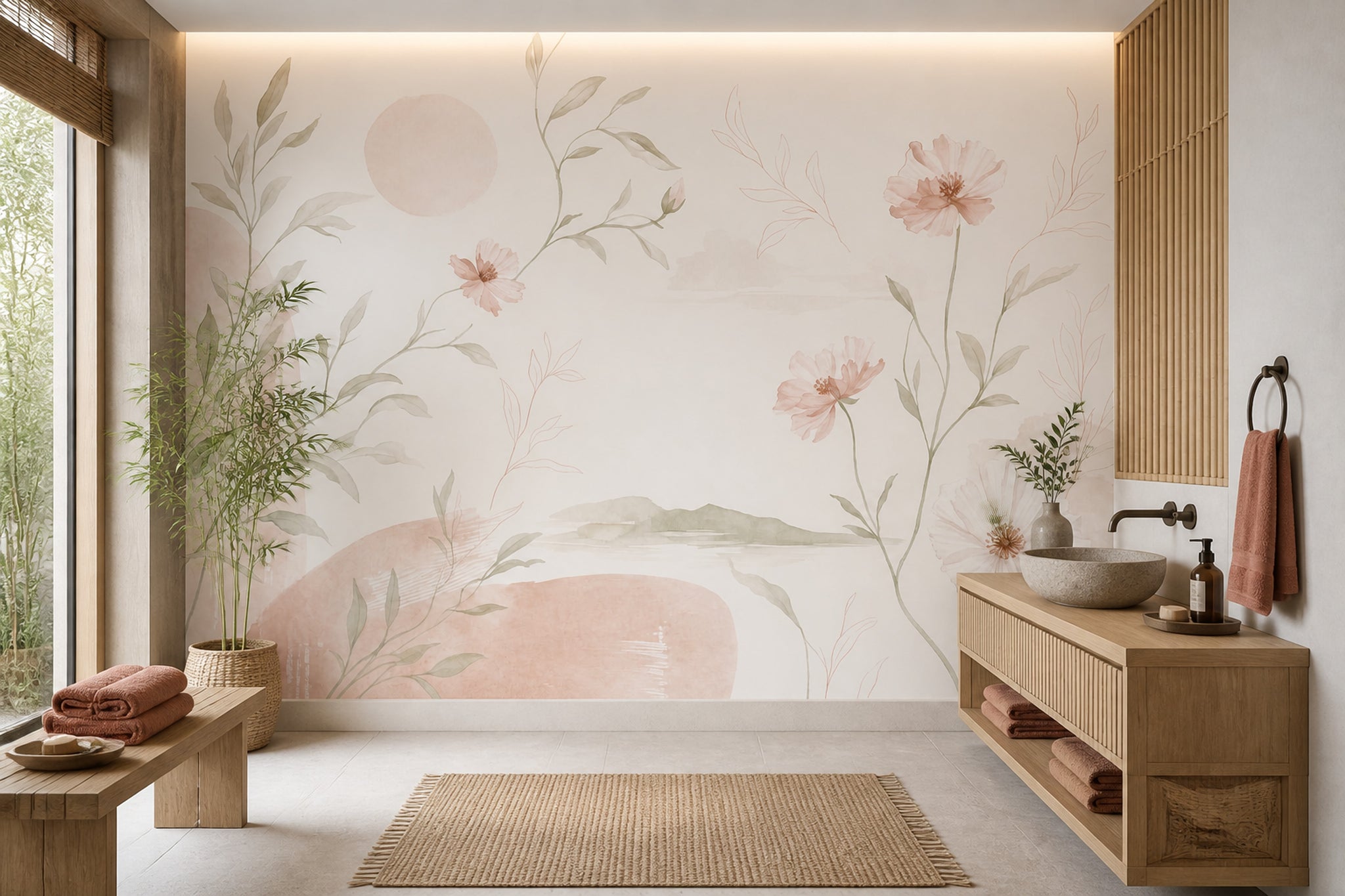Watercolor Wallpaper Blush Pink Removable Botanical Wall Decor