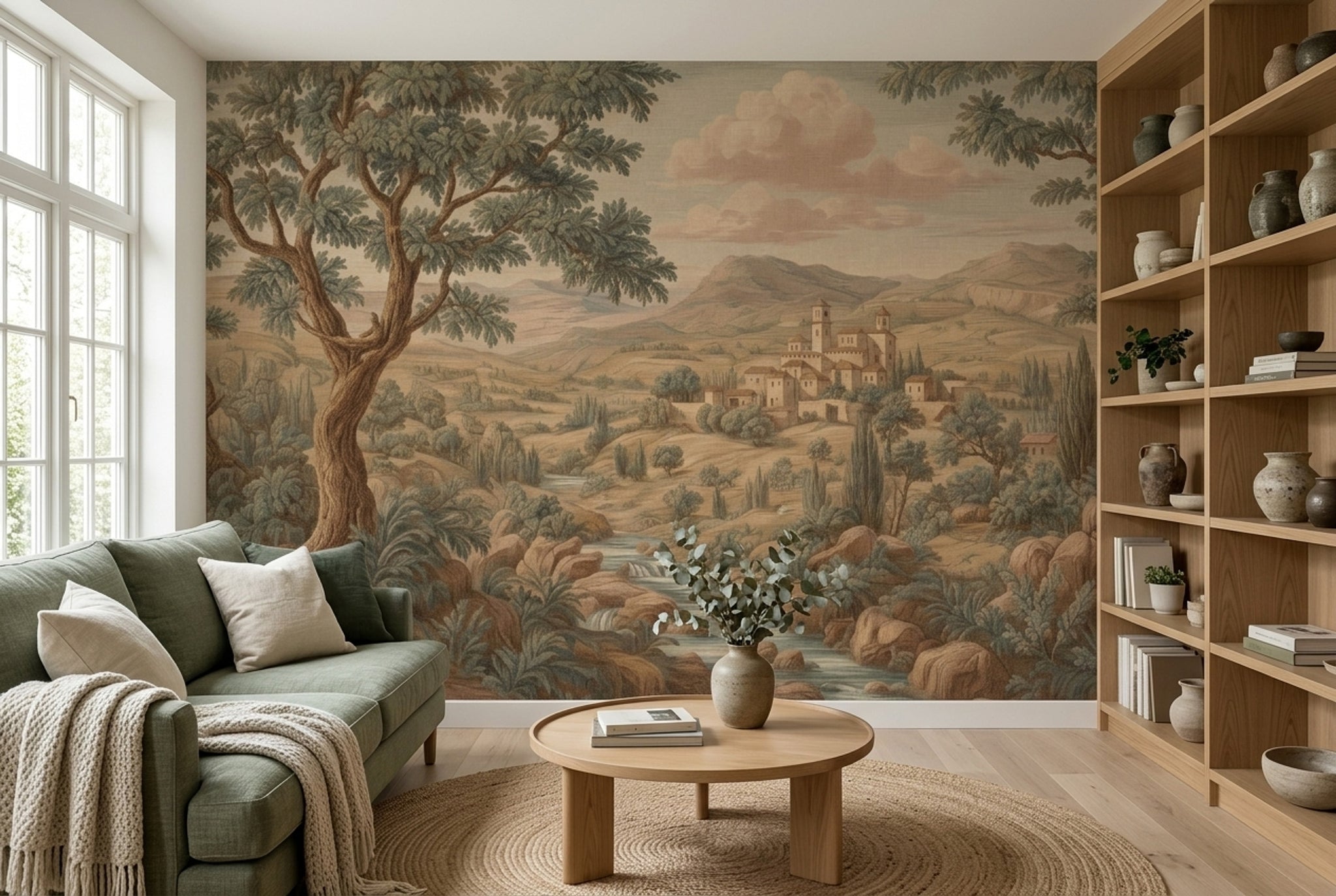 Vintage Landscape Wallpaper Tuscan Countryside Mediterranean Village Wall Mural
