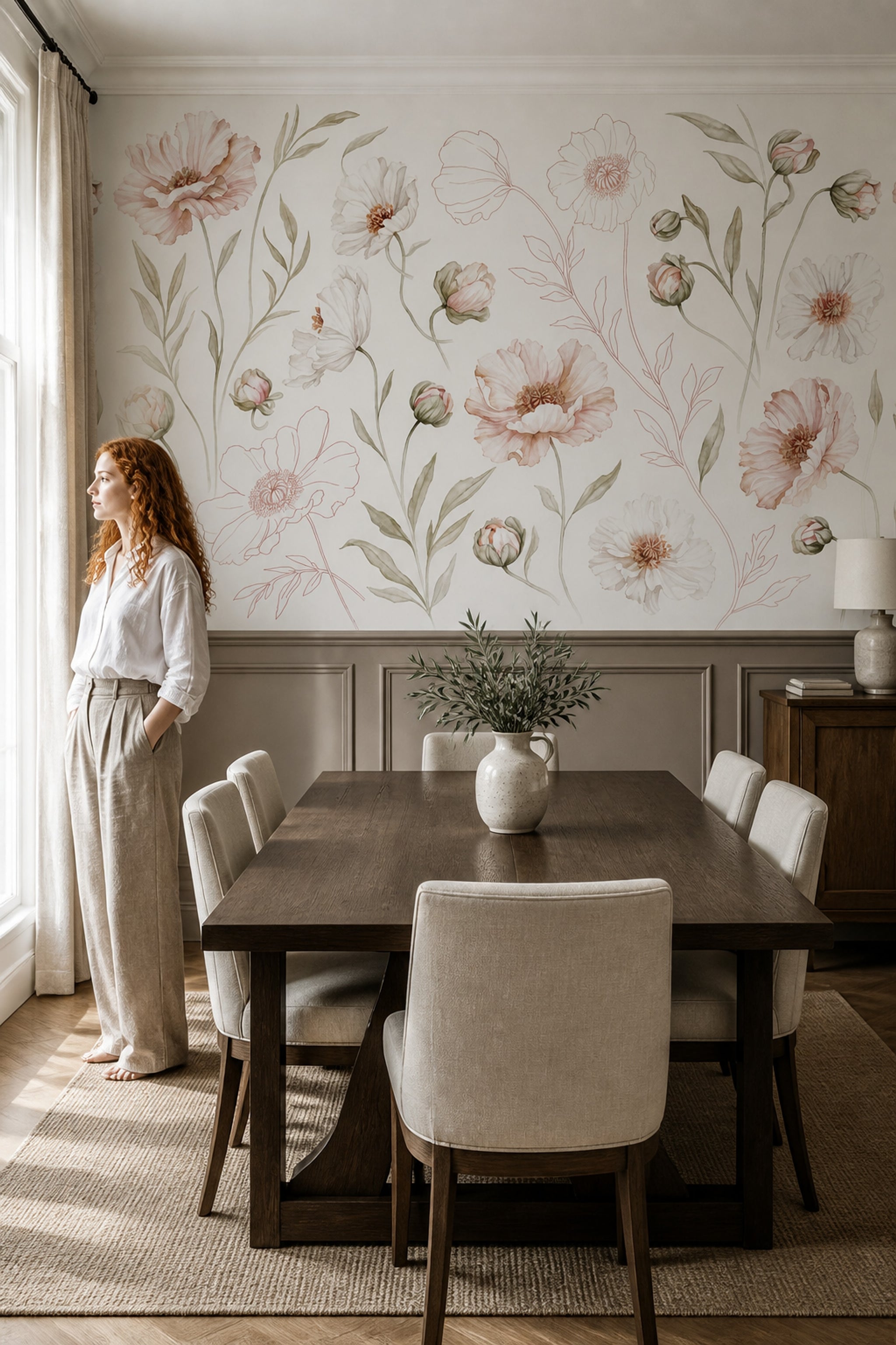 White Background Wallpaper Light Floral Soft Botanical Wall Mural