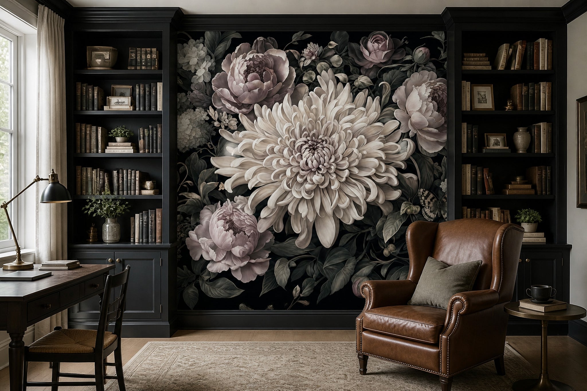 Dark Floral Wallpaper Moody Botanical Removable Wall Decor
