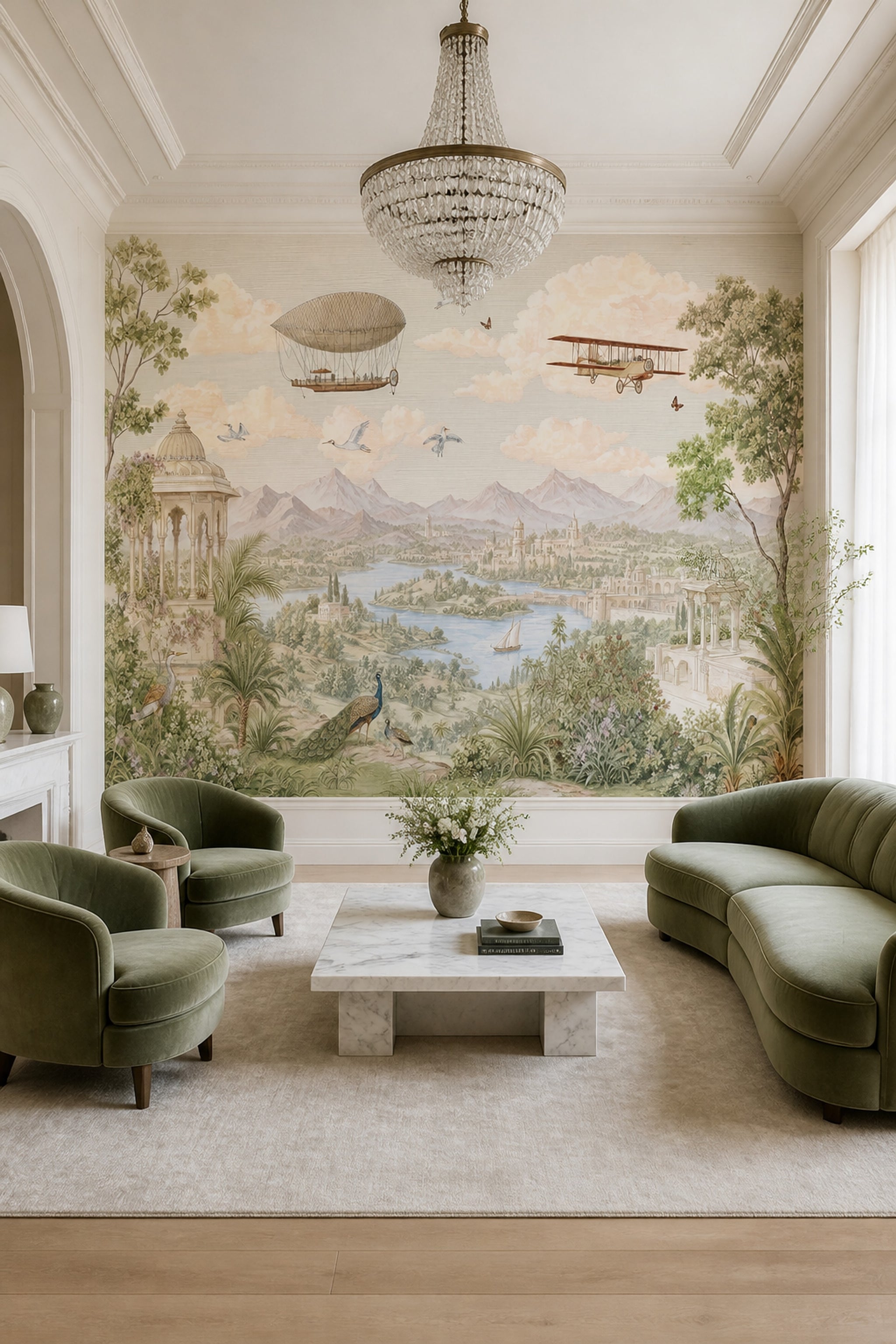 Vintage Landscape Wallpaper Mughal Palace Scenic Toile Wall Mural