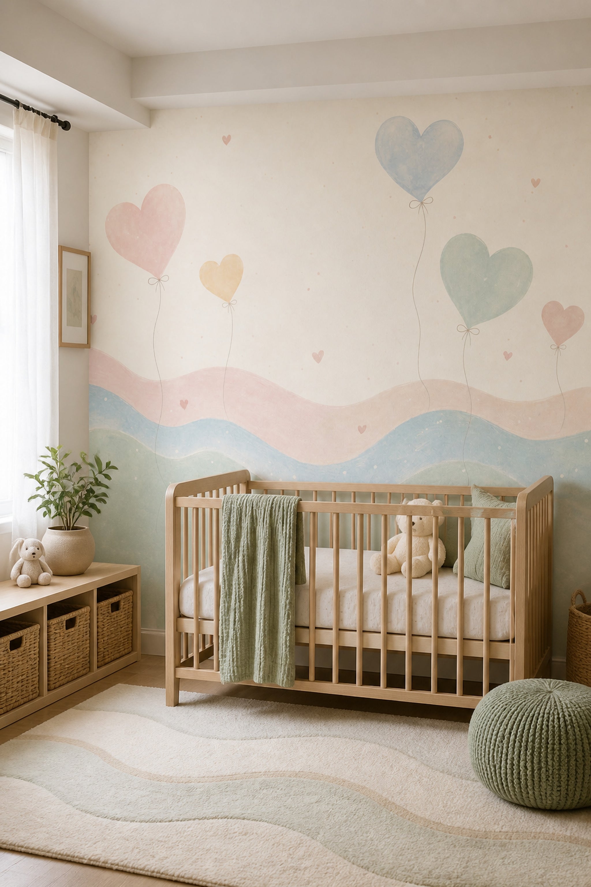 Heart Balloons Wallpaper Pastel Nursery Removable Wall Decor