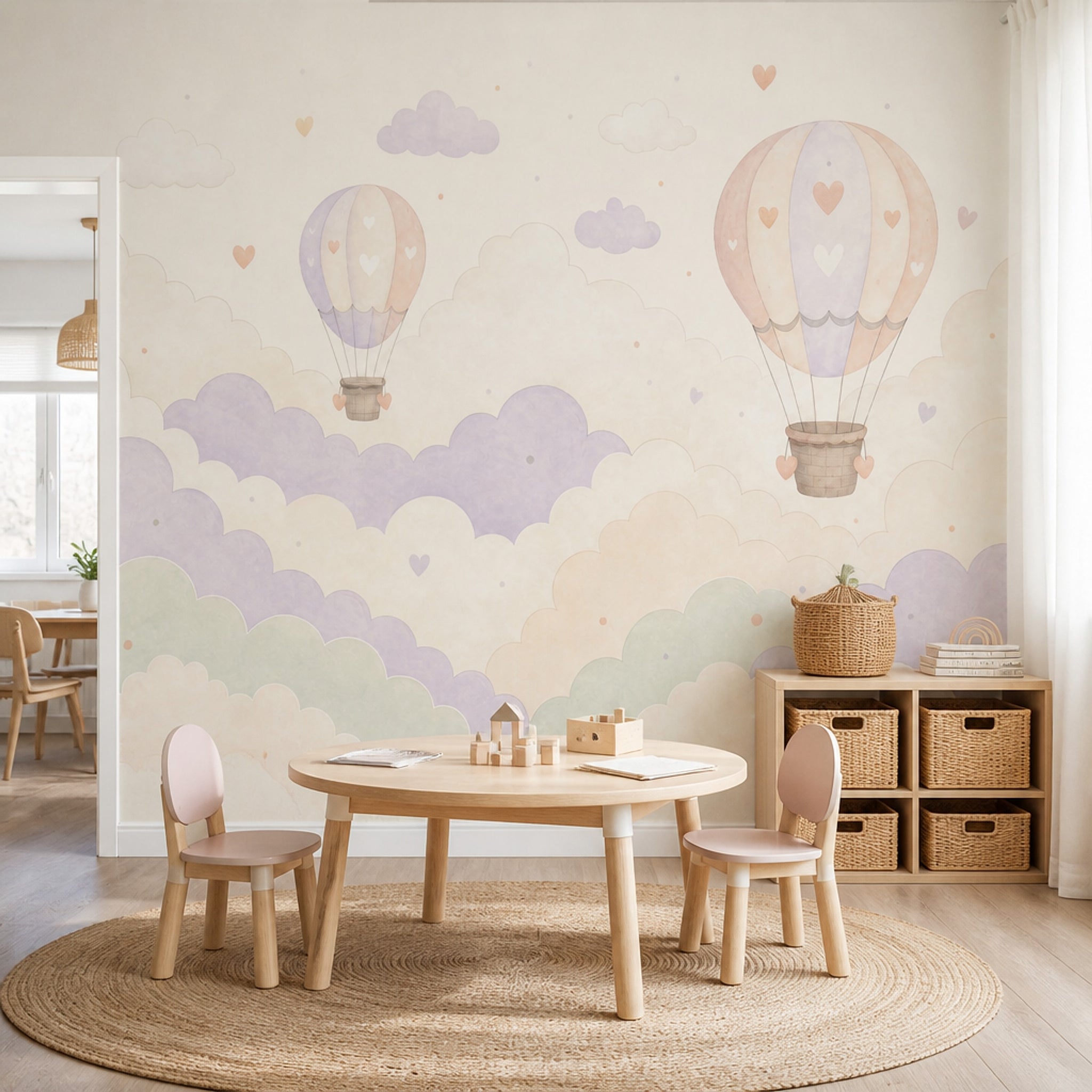 Hot Air Balloons Wallpaper Clouds Pastel Removable Wall Decor