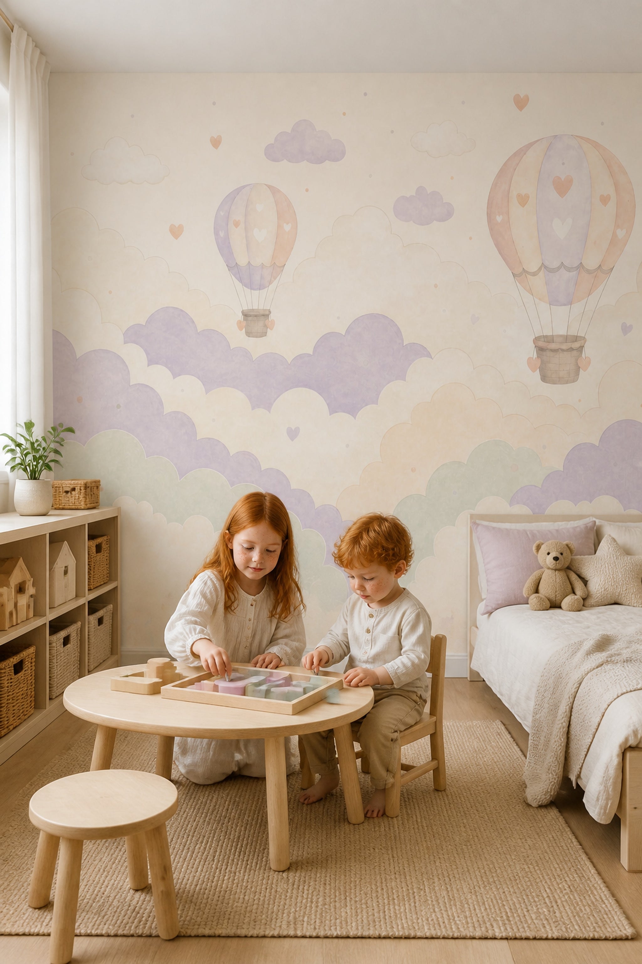Hot Air Balloons Wallpaper Clouds Pastel Removable Wall Decor