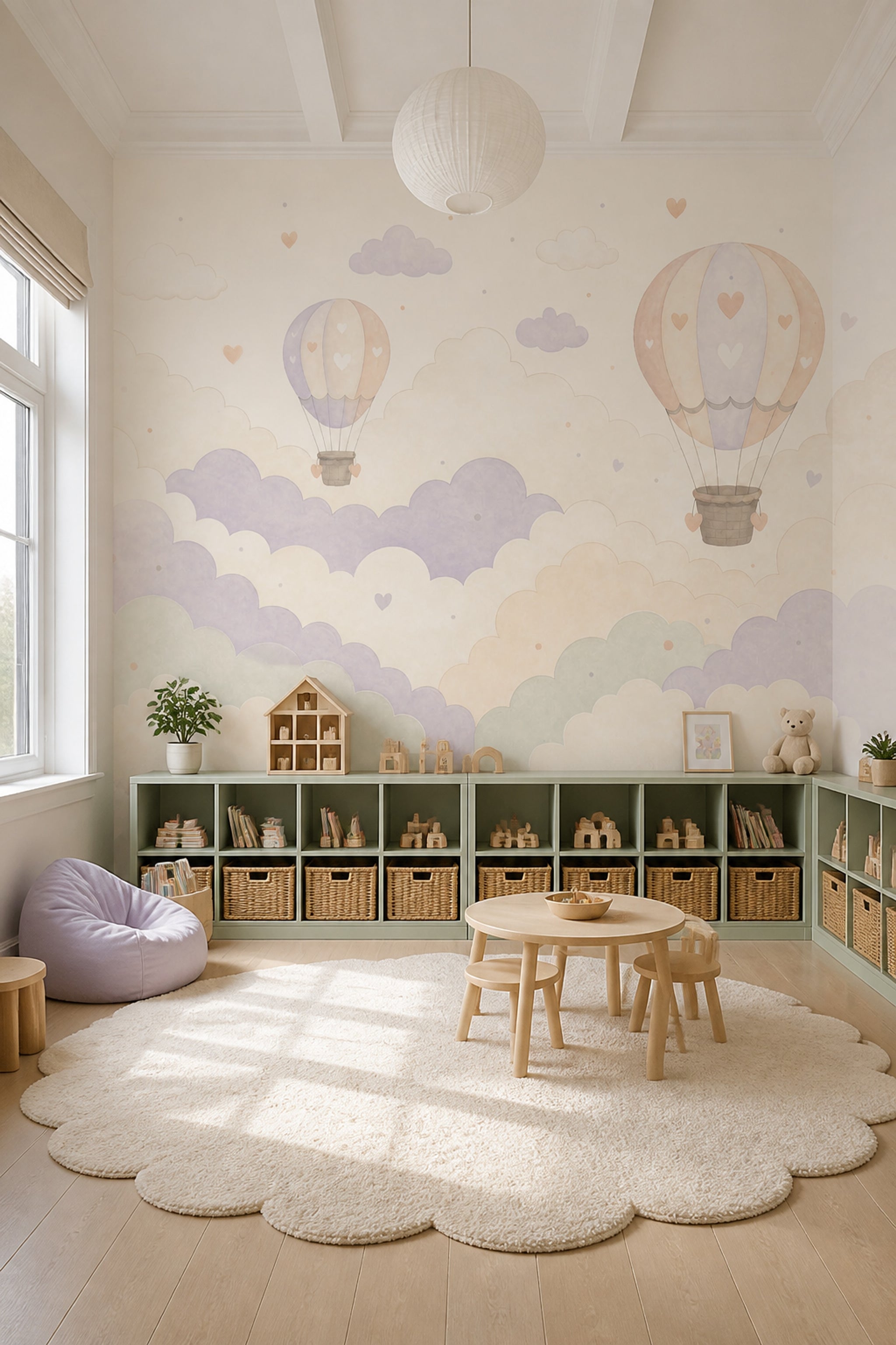 Hot Air Balloons Wallpaper Clouds Pastel Removable Wall Decor