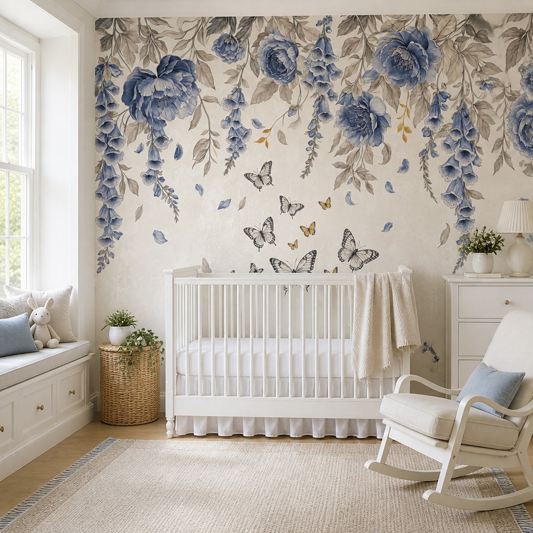 Blue Flowers Wallpaper Floral Botanical Removable Wall Decor