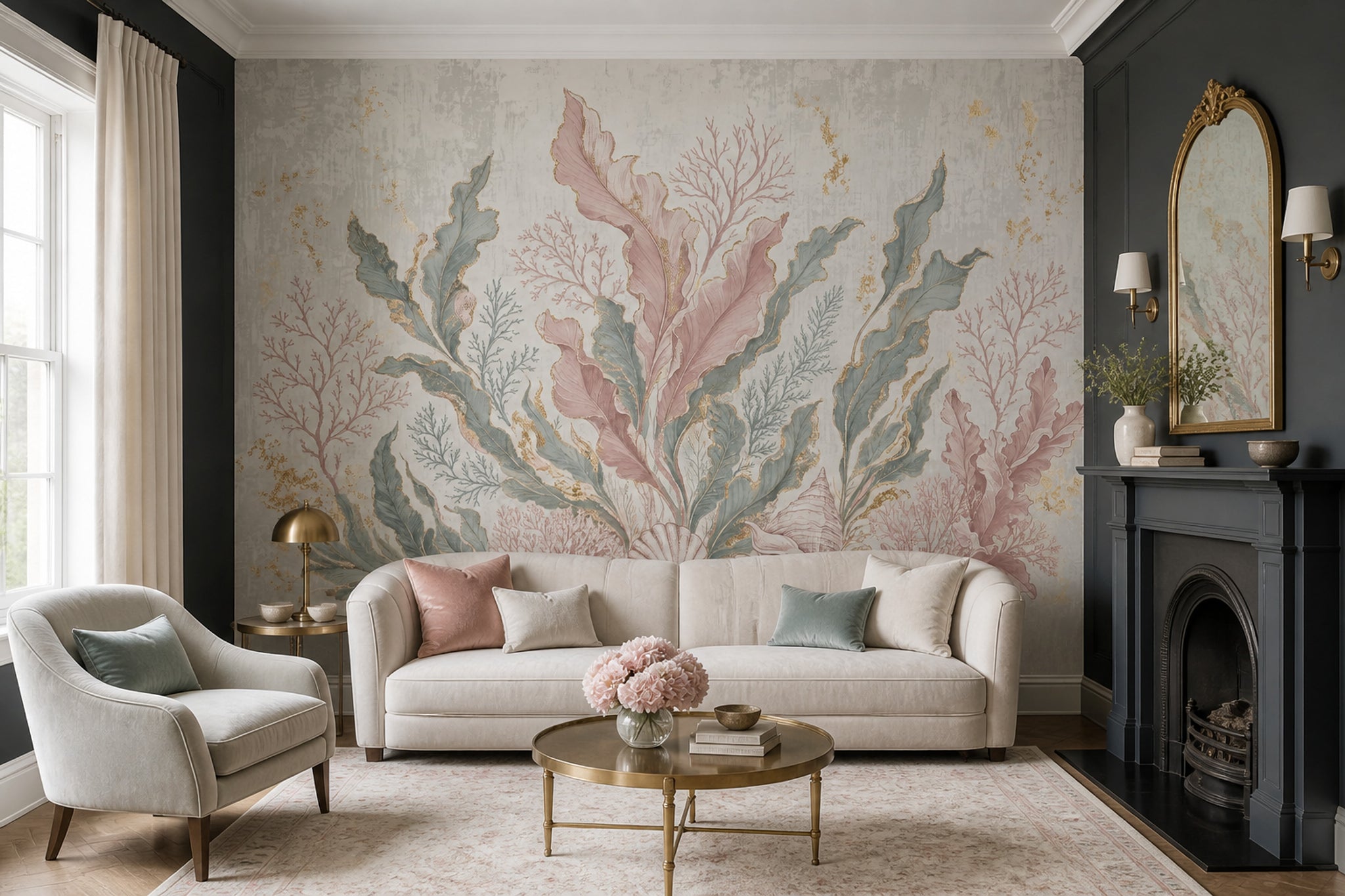 Coastal Wallpaper Seaweed Coral Removable Wall Decor
