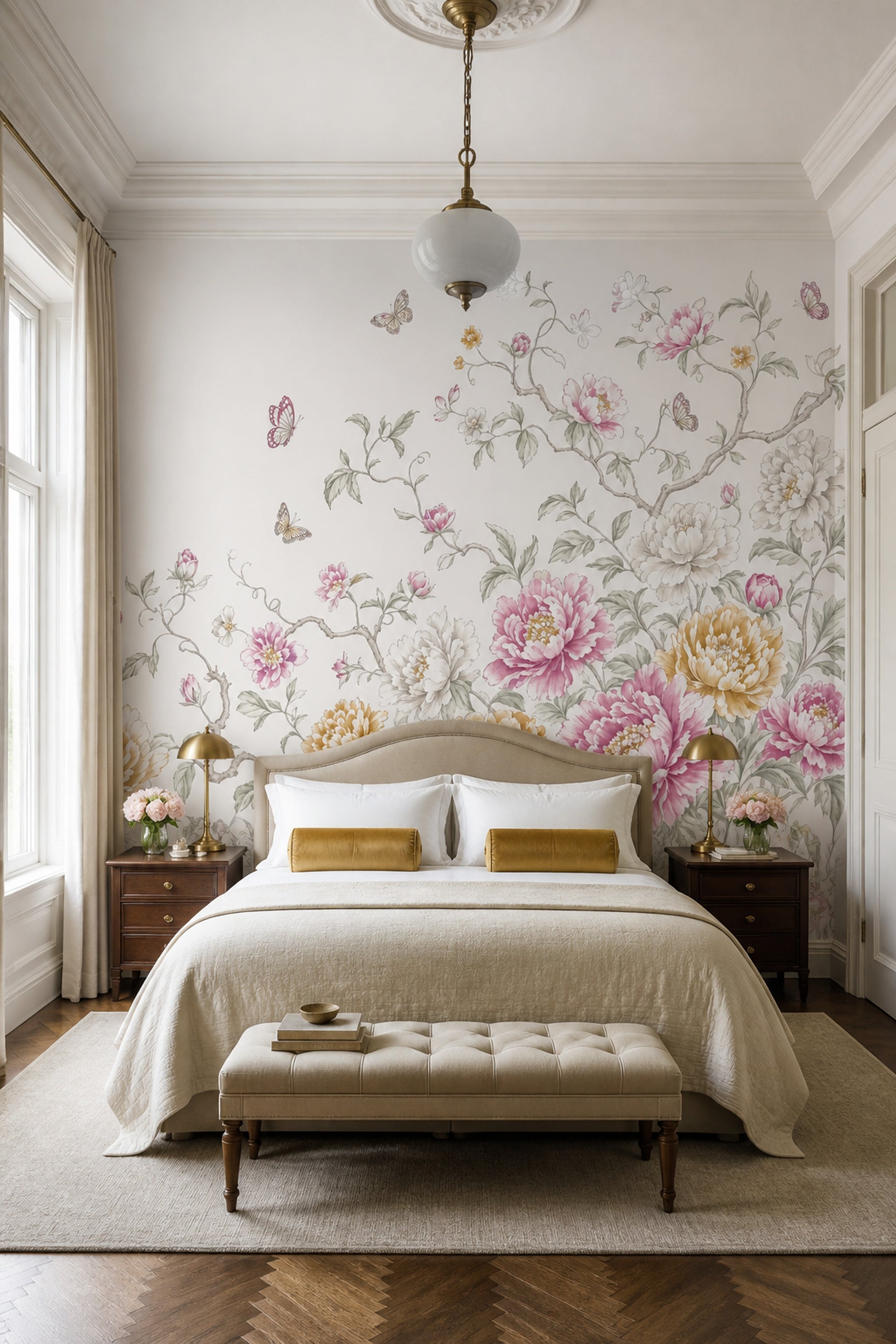 White Background Wallpaper Floral Botanical Wall Mural