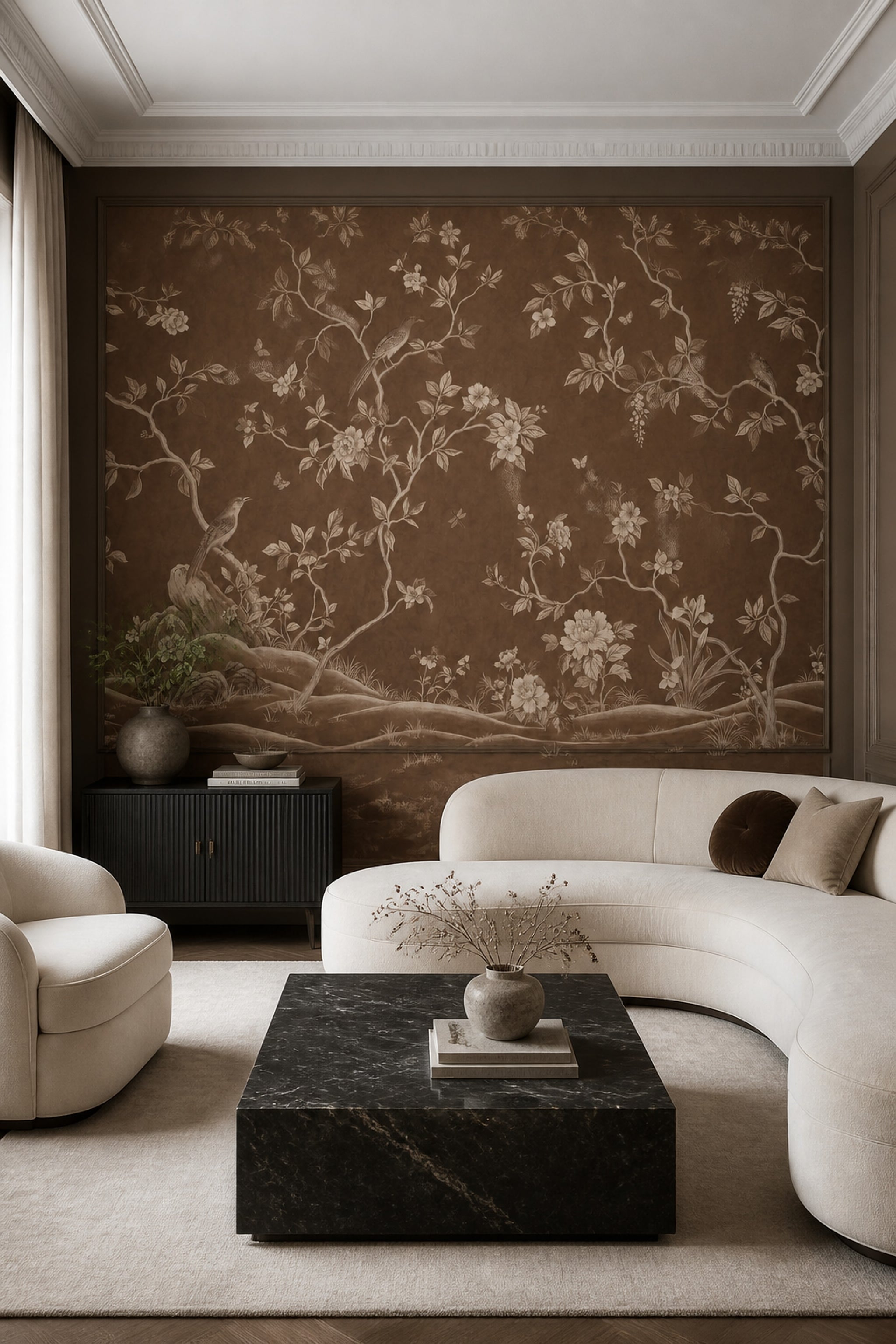 Chinoiserie Wallpaper Toile Sepia Removable Wall Decor