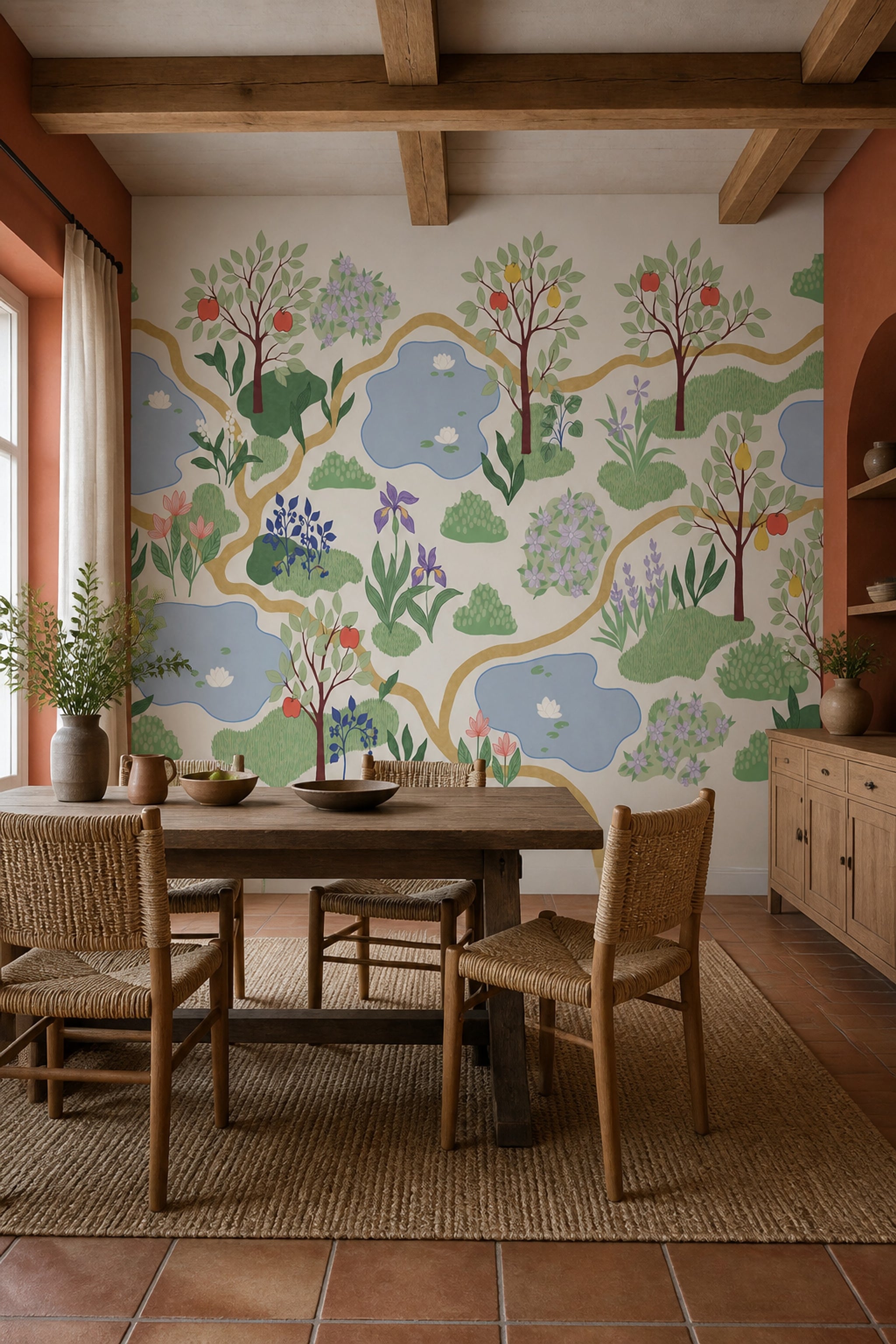 Garden Landscape Wallpaper Floral Fruit Trees Removable Wall Decor