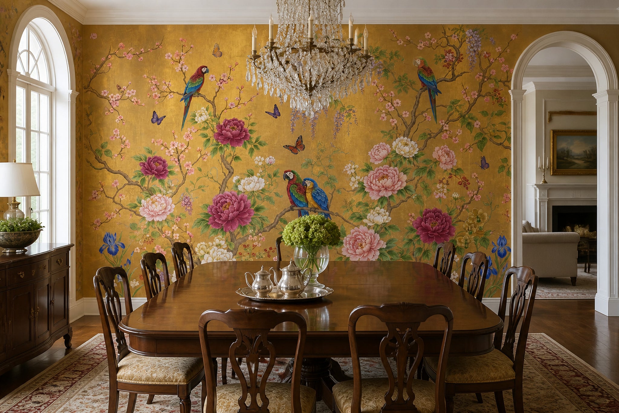 Pink Cherry Wallpaper Cherry Blossom Parrot Wall Mural