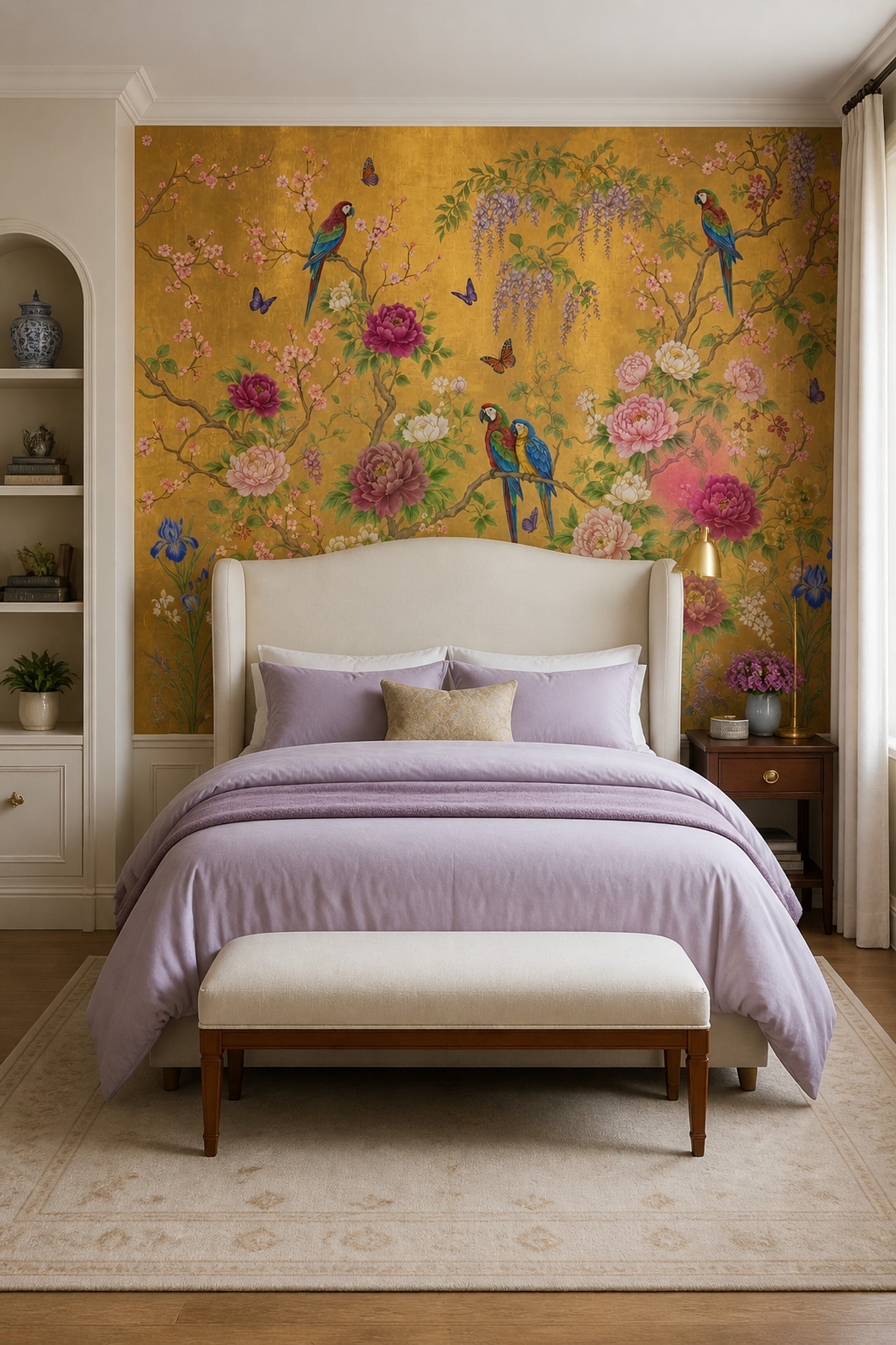 Pink Cherry Wallpaper Cherry Blossom Parrot Wall Mural