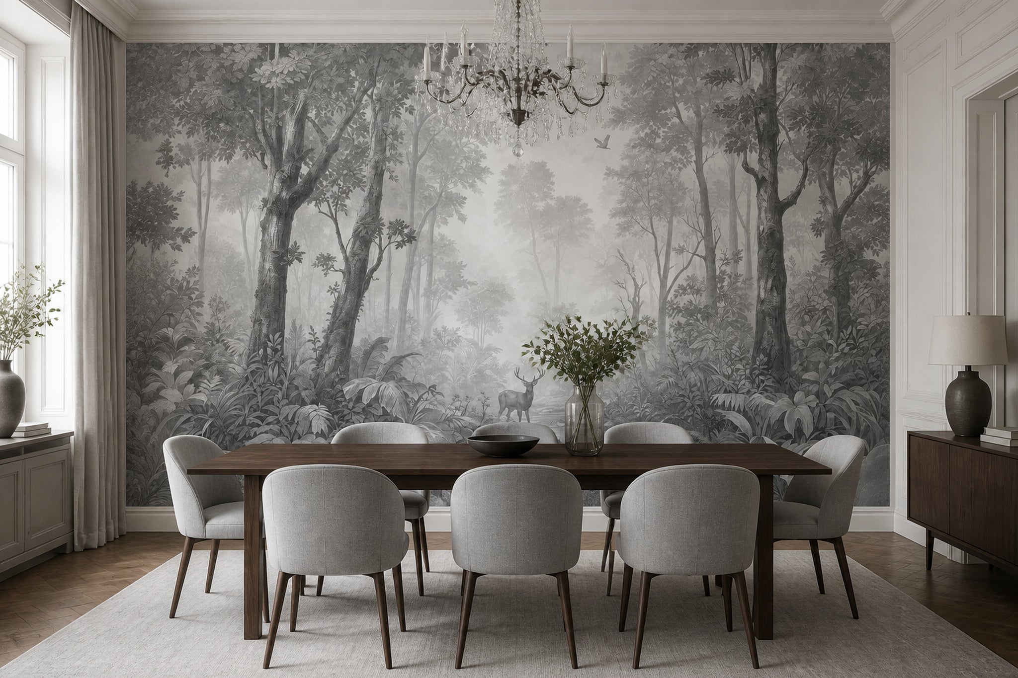 Gray Forest Wallpaper Misty Woodland Nature Mural Removable Wall Decor