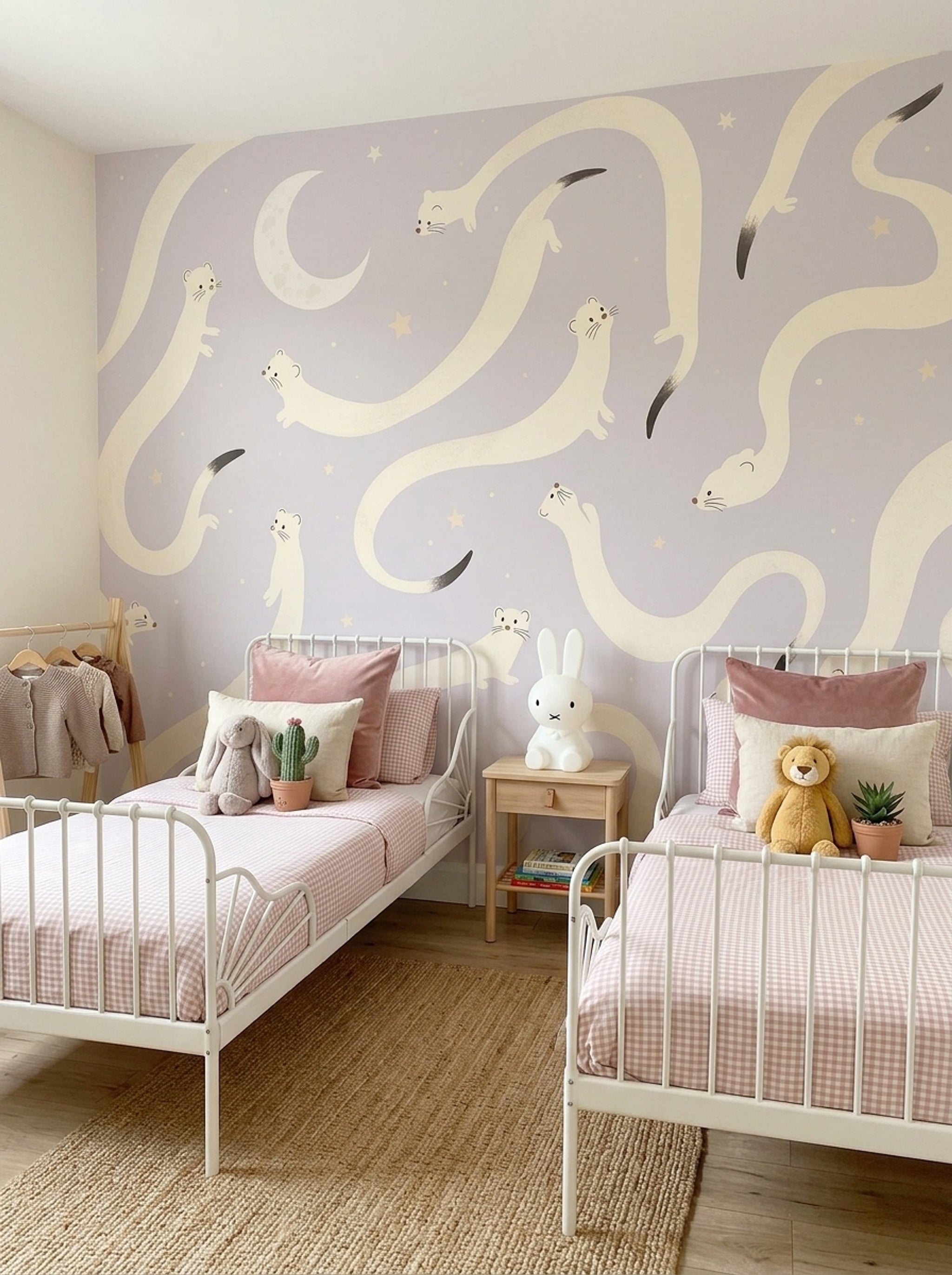 Nursery Wallpaper Whimsical Animals Removable Crescent Moon Wall Decor