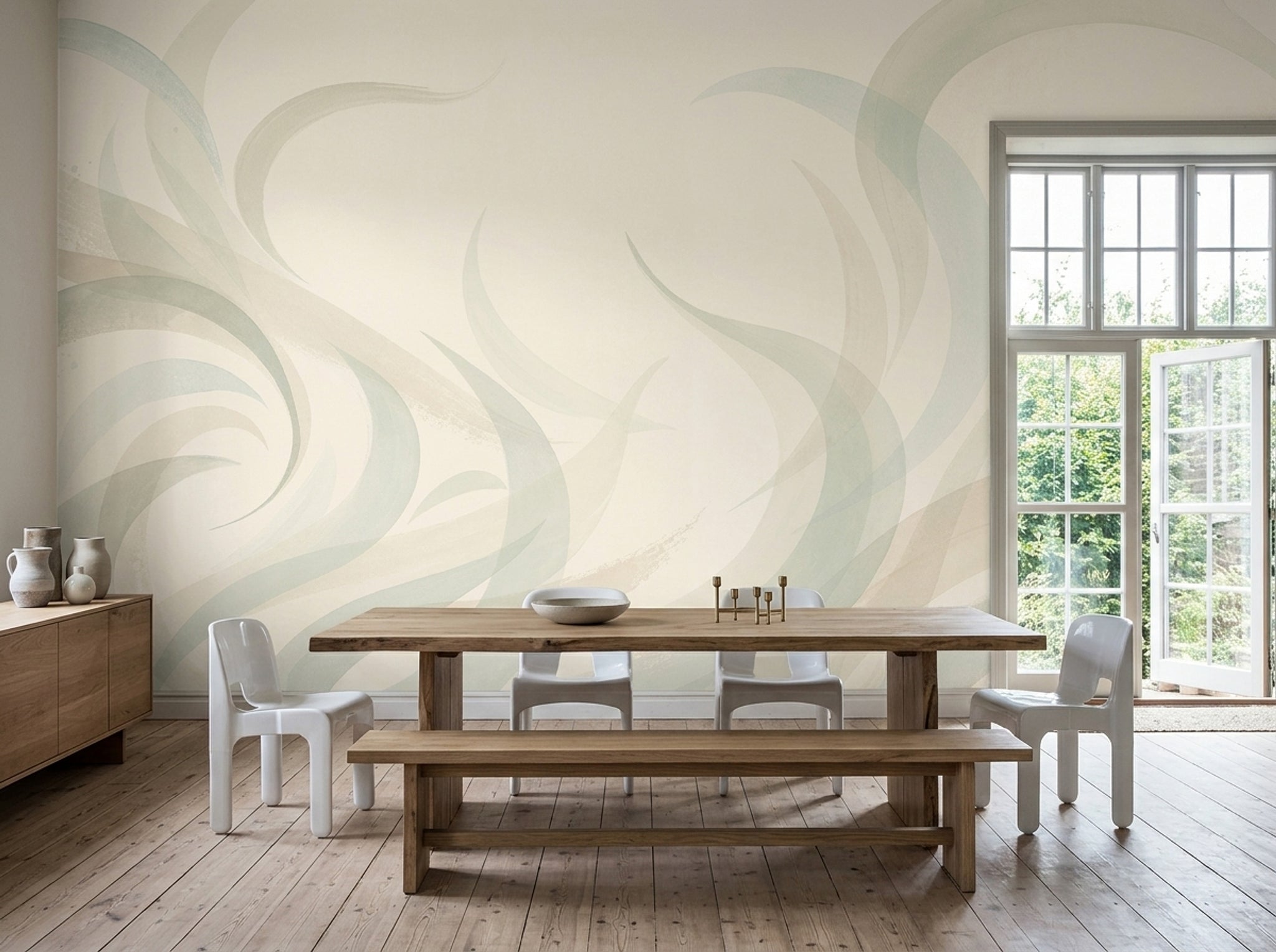 Abstract Wallpaper Cream Removable Flowing Wall Decor