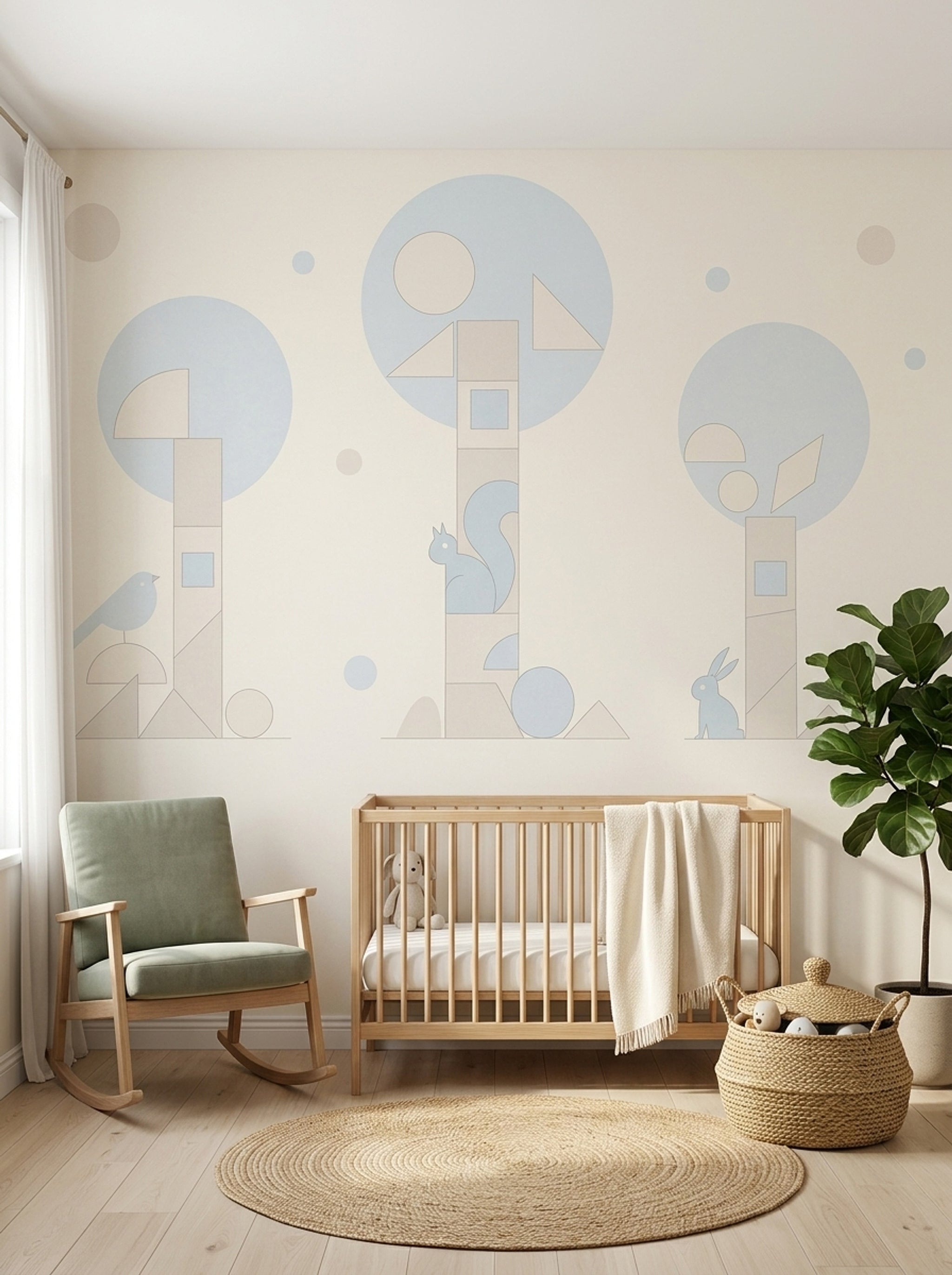 Geometric Woodland Wallpaper Pastel Nursery Removable Scandinavian Wall Decor