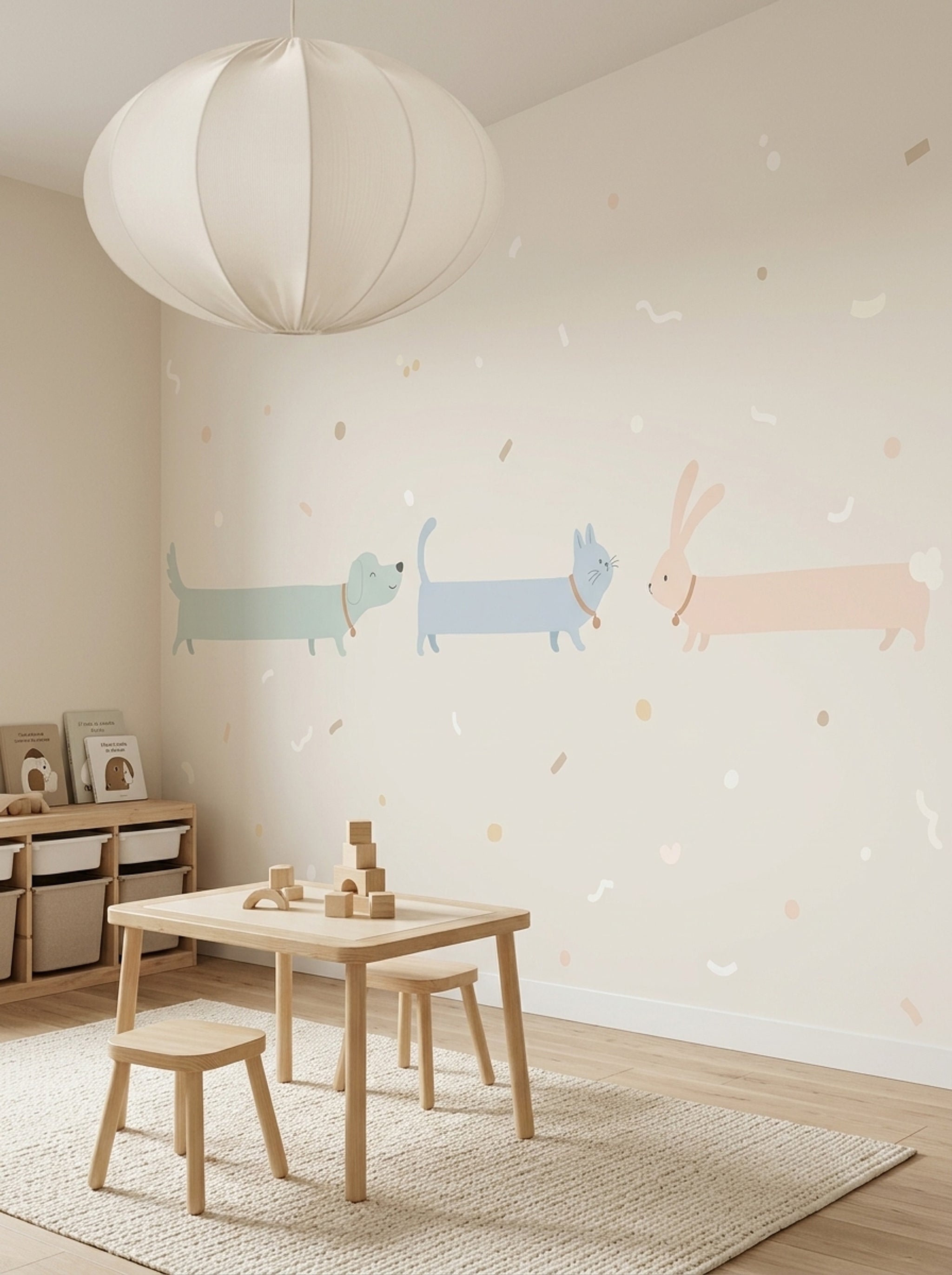 Pastel Animals Wallpaper Cartoon Dog Removable Nursery Wallpaper Wall Decor