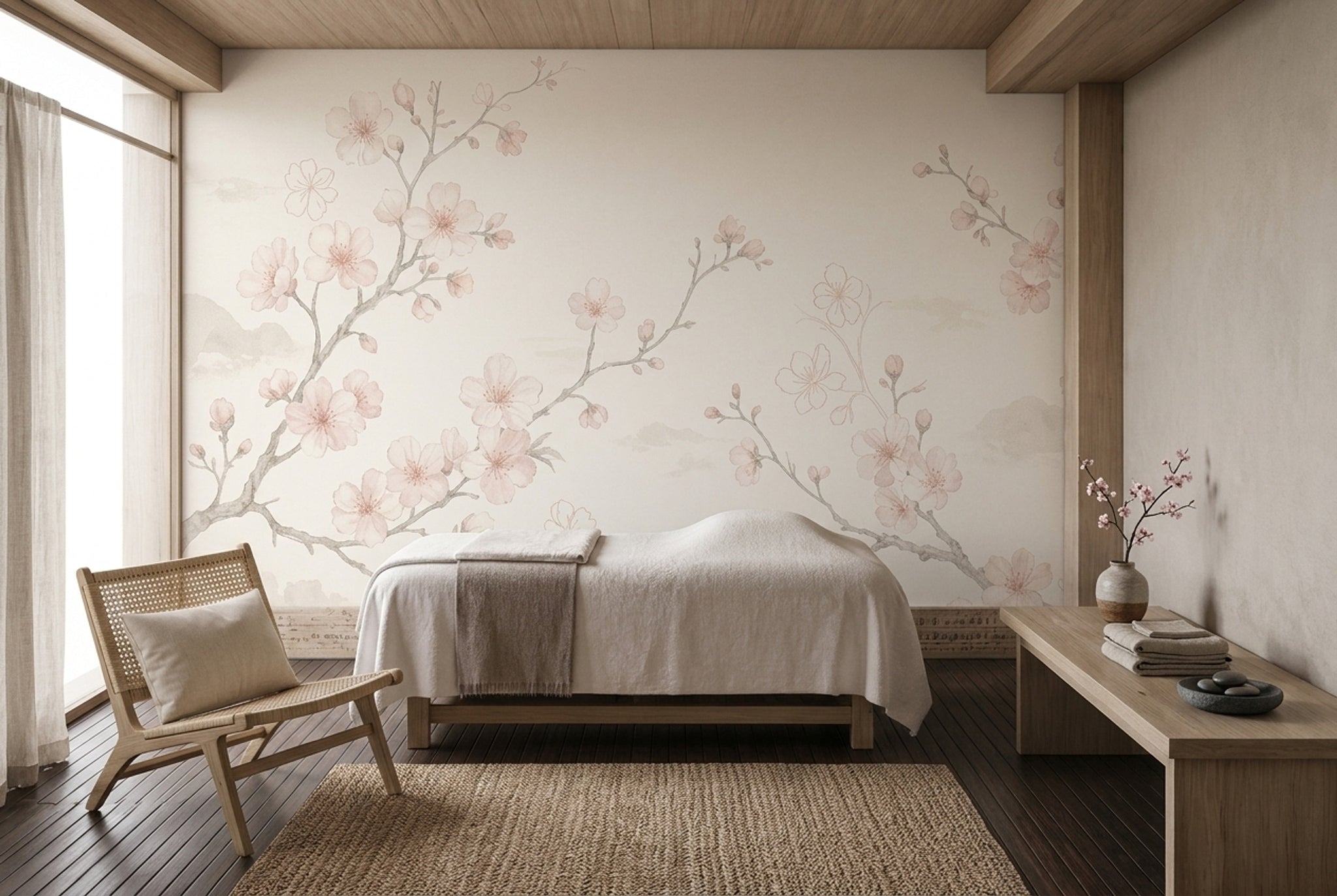 Cherry Blossom Wallpaper Floral Ivory Background Removable Wall Decor